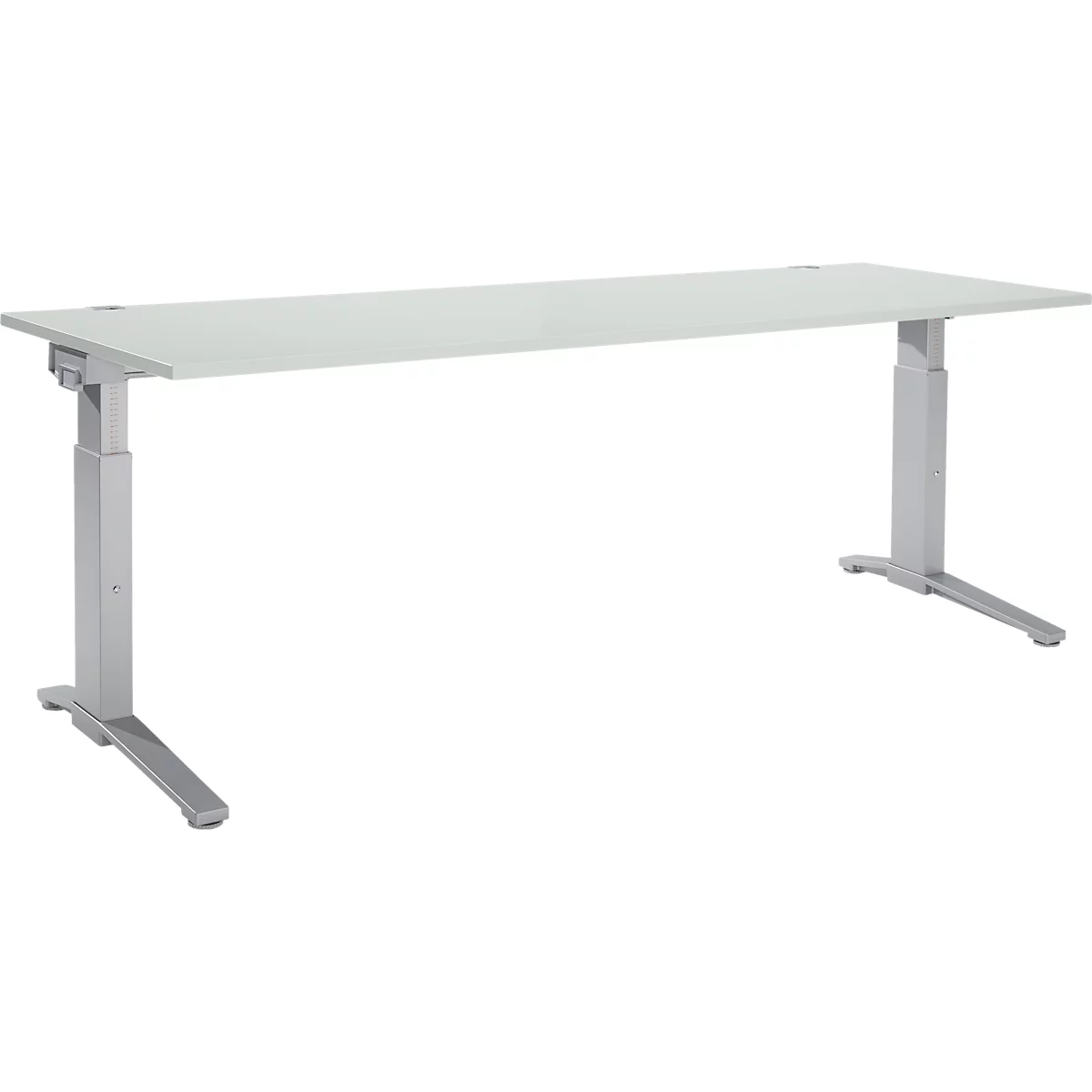 Schäfer Shop Genius Schreibtisch ERGOSTYLE S, manuell höhenverstellbar, Rechteck, C-Fuß, B 2000 x T 800 x H 675-895 mm, lichtgrau/weißaluminium
