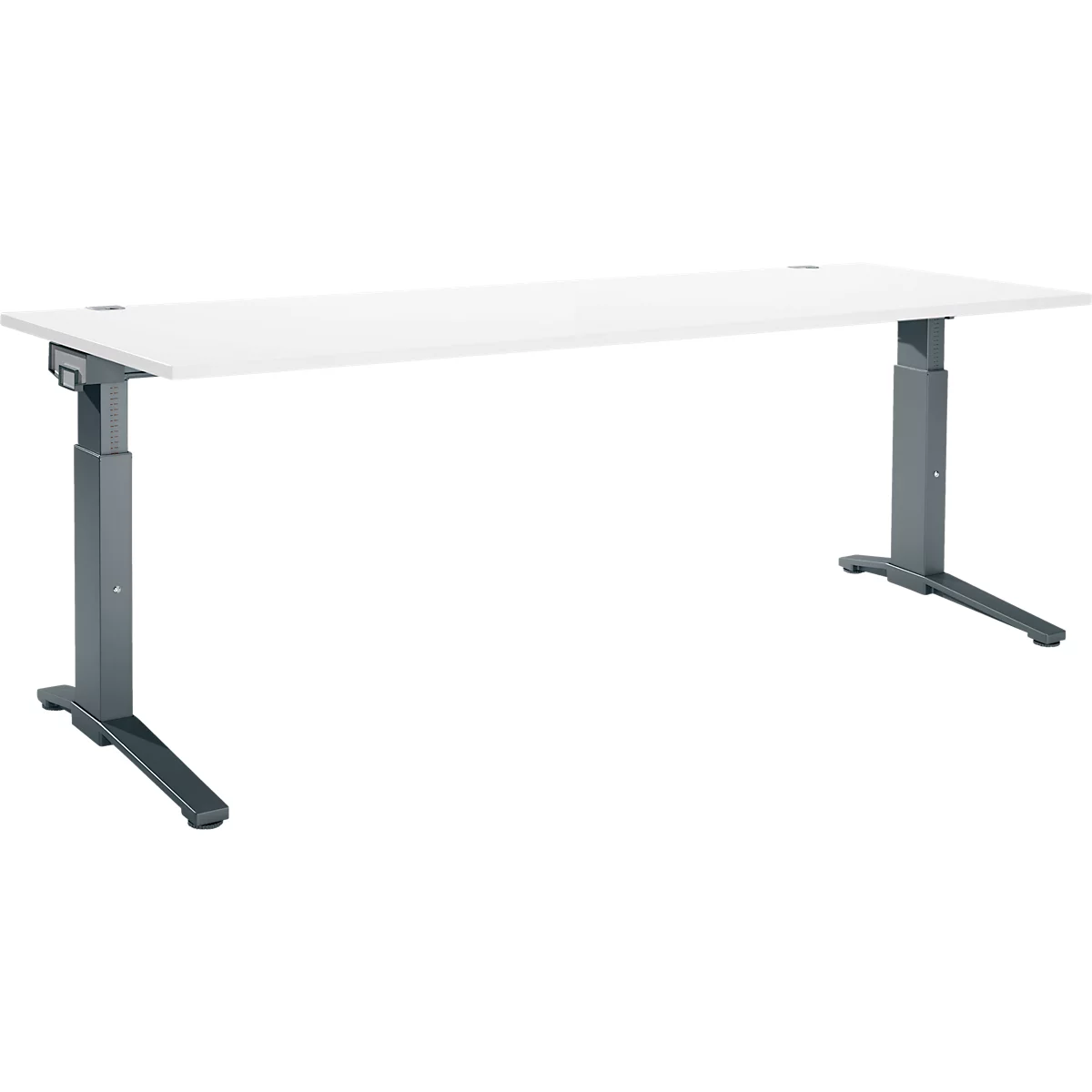 Schäfer Shop Genius Schreibtisch ERGOSTYLE S, manuell höhenverstellbar, Rechteck, C-Fuß, B 2000 x T 800 x H 675-895 mm, weiß/anthrazit