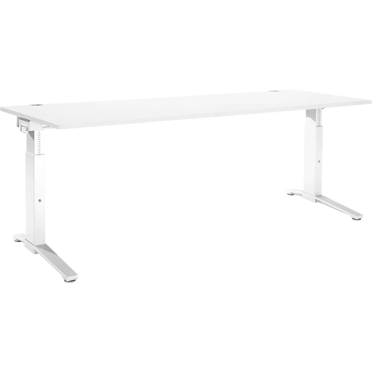 Schäfer Shop Genius Schreibtisch ERGOSTYLE S, manuell höhenverstellbar, Rechteck, C-Fuß, B 2000 x T 800 x H 675-895 mm, weiß/weiß