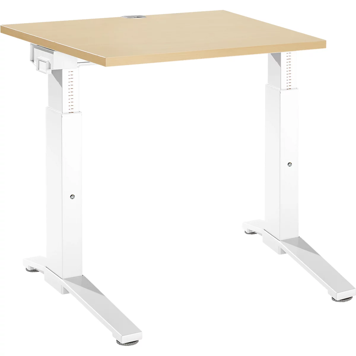 Schäfer Shop Genius Schreibtisch ERGOSTYLE S, manuell höhenverstellbar, Rechteck, C-Fuß, B 800 x T 800 x H 675-895 mm, ahorn/weiß