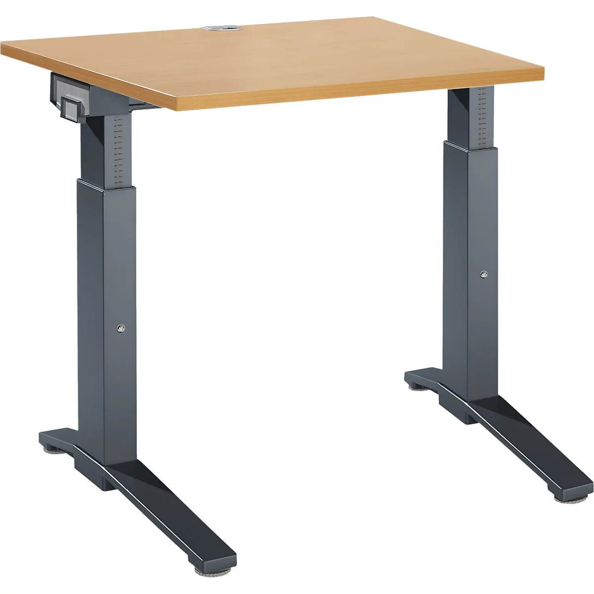 Schäfer Shop Genius Schreibtisch ERGOSTYLE S, manuell höhenverstellbar, Rechteck, C-Fuß, B 800 x T 800 x H 675-895 mm, Buche/anthrazit