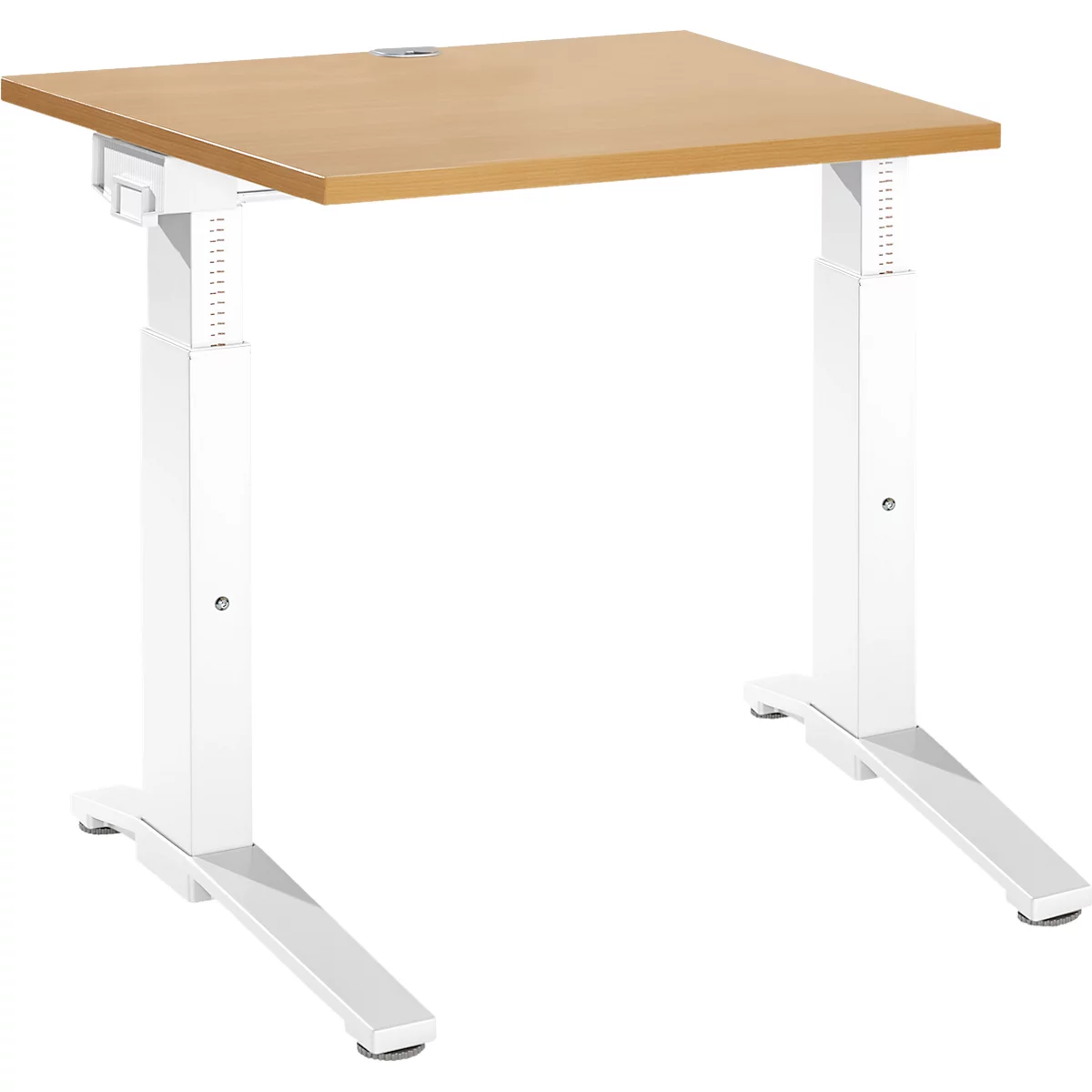 Schäfer Shop Genius Schreibtisch ERGOSTYLE S, manuell höhenverstellbar, Rechteck, C-Fuß, B 800 x T 800 x H 675-895 mm, Buche/weiß