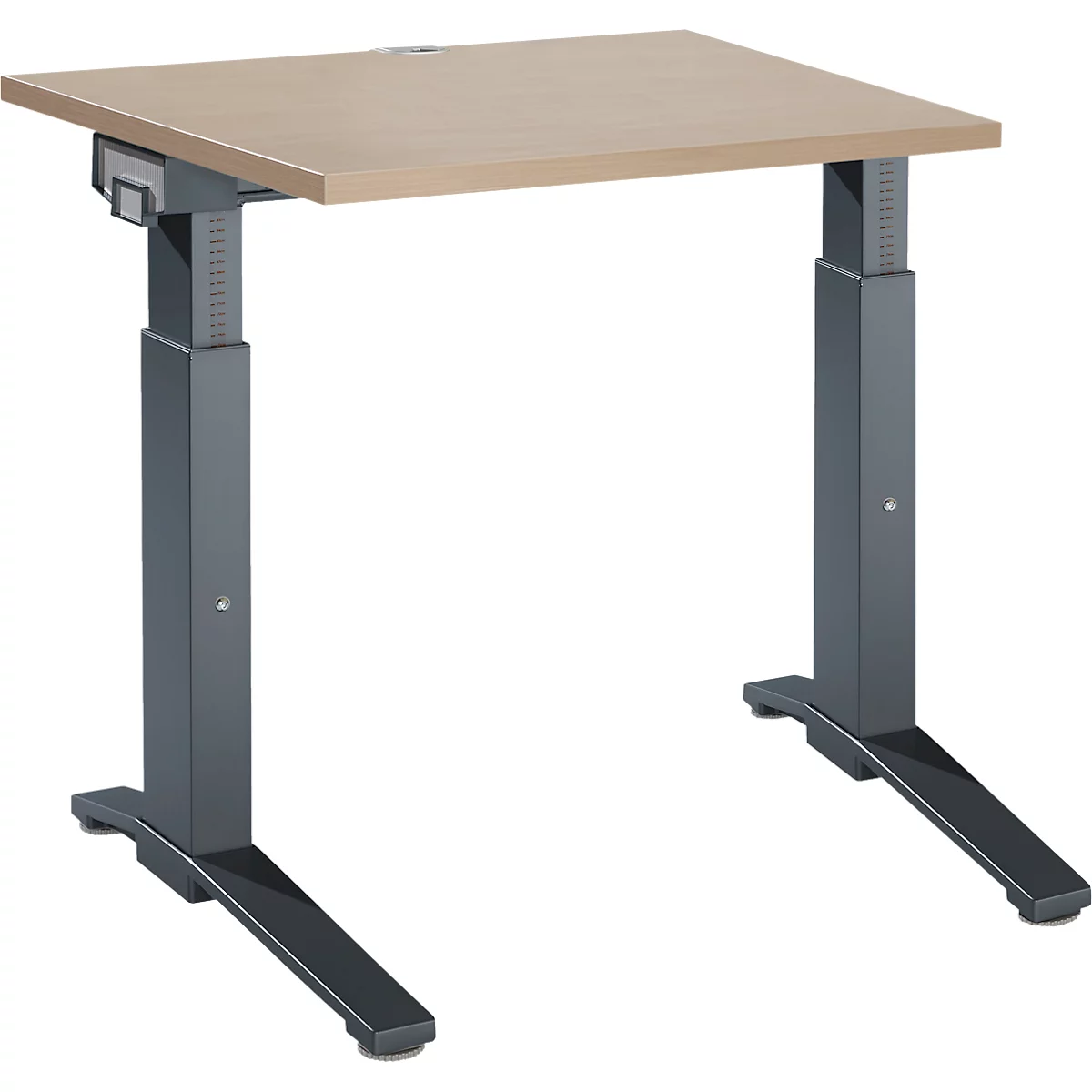 Schäfer Shop Genius Schreibtisch ERGOSTYLE S, manuell höhenverstellbar, Rechteck, C-Fuß, B 800 x T 800 x H 675-895 mm, eiche/anthrazit