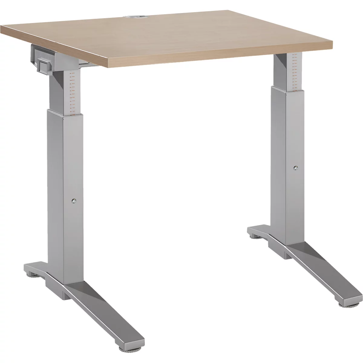 Schäfer Shop Genius Schreibtisch ERGOSTYLE S, manuell höhenverstellbar, Rechteck, C-Fuß, B 800 x T 800 x H 675-895 mm, eiche/weißaluminium