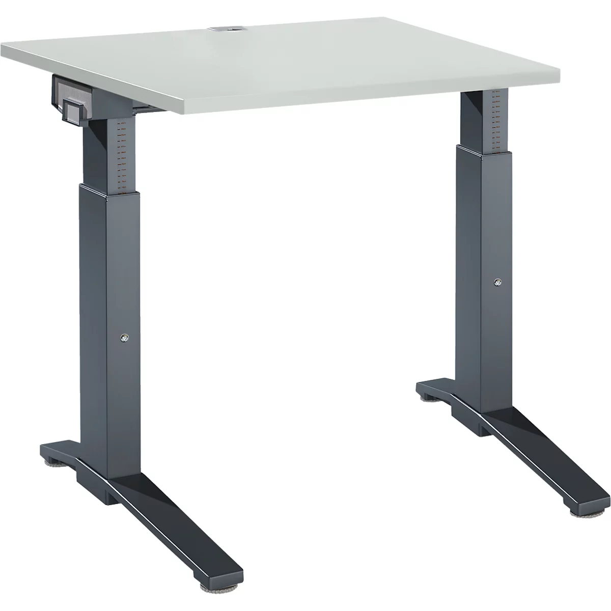 Schäfer Shop Genius Schreibtisch ERGOSTYLE S, manuell höhenverstellbar, Rechteck, C-Fuß, B 800 x T 800 x H 675-895 mm, lichtgrau/anthrazit