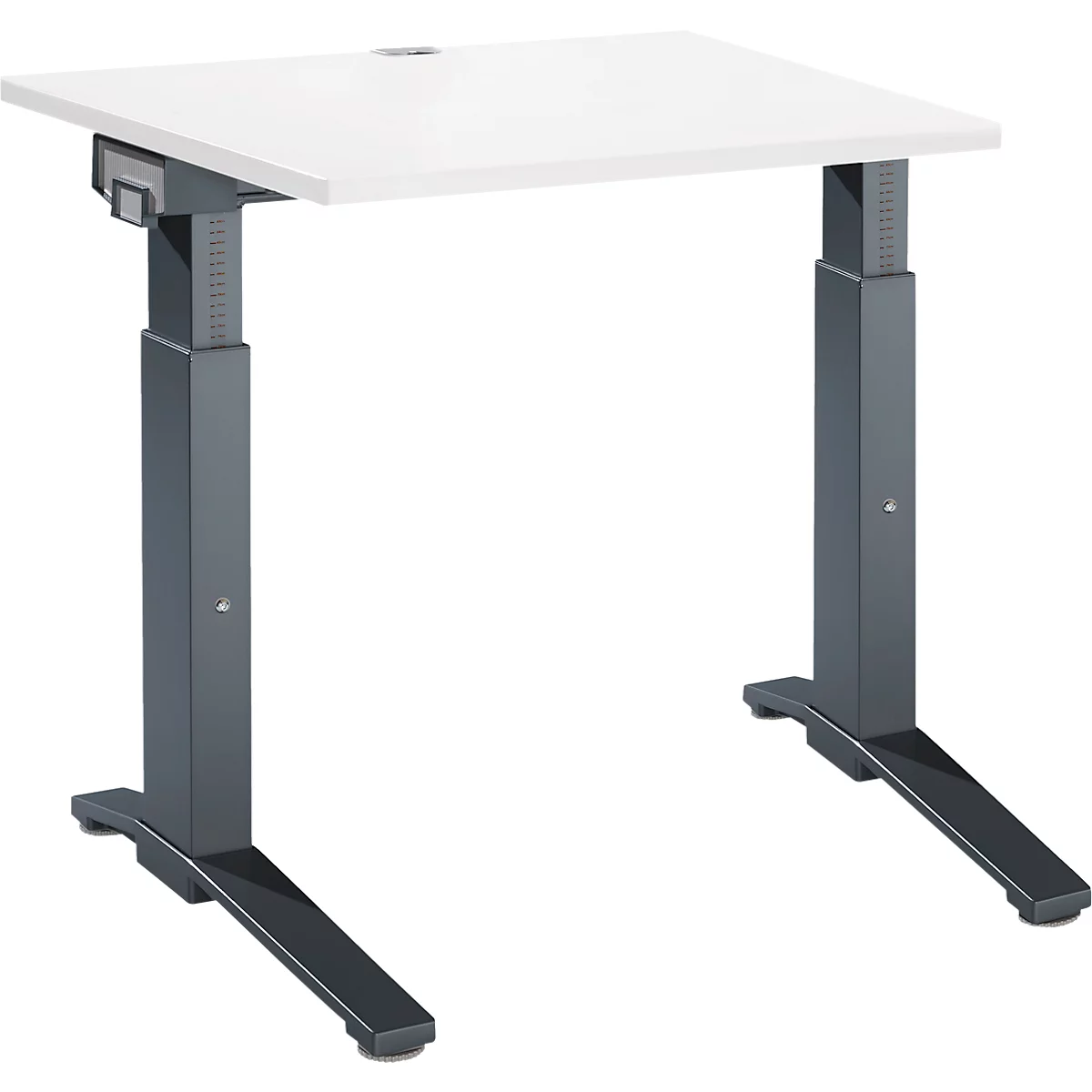 Schäfer Shop Genius Schreibtisch ERGOSTYLE S, manuell höhenverstellbar, Rechteck, C-Fuß, B 800 x T 800 x H 675-895 mm, weiß/anthrazit