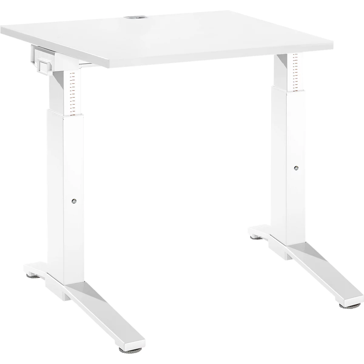 Schäfer Shop Genius Schreibtisch ERGOSTYLE S, manuell höhenverstellbar, Rechteck, C-Fuß, B 800 x T 800 x H 675-895 mm, weiß/weiß
