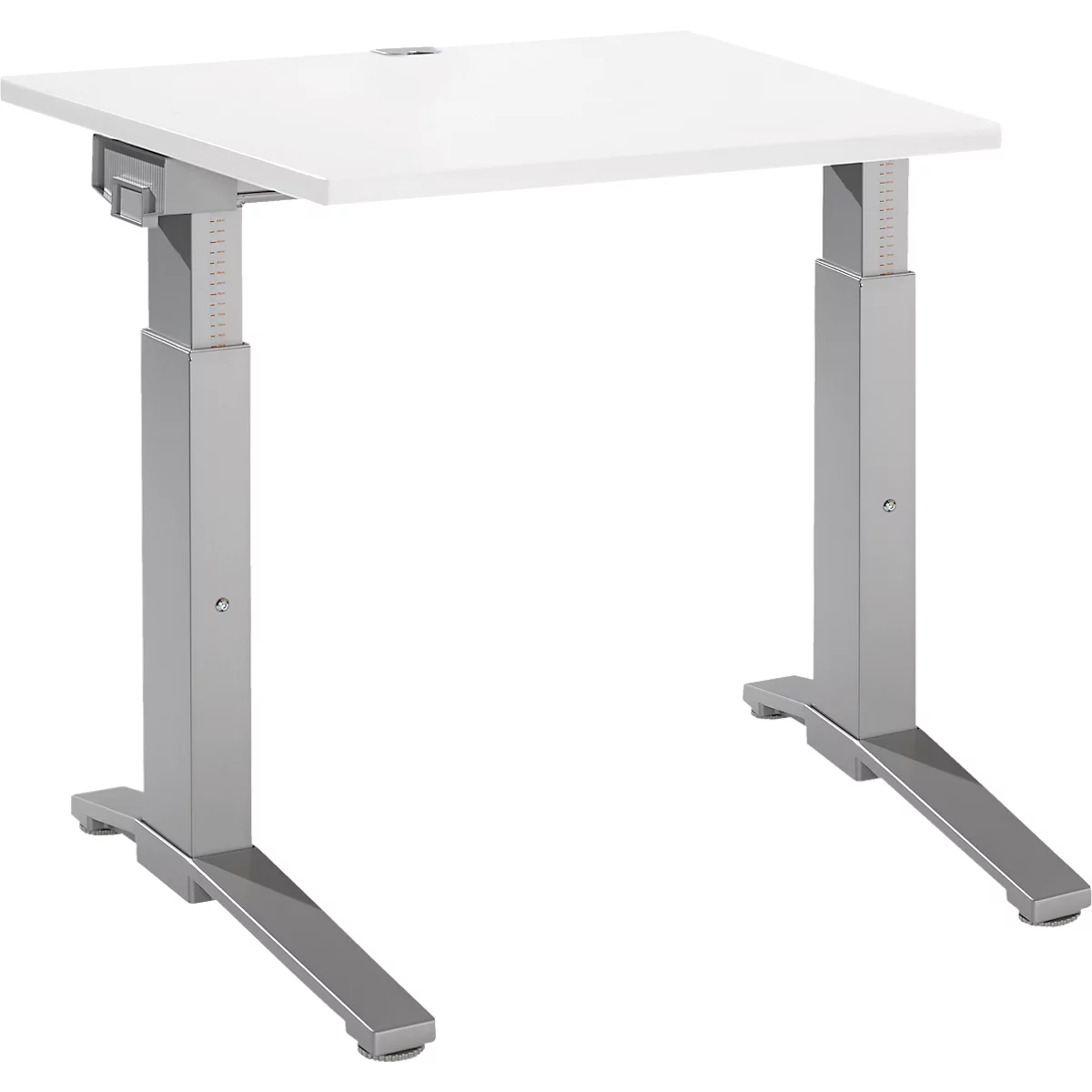 Schäfer Shop Genius Schreibtisch ERGOSTYLE S, manuell höhenverstellbar, Rechteck, C-Fuß, B 800 x T 800 x H 675-895 mm, weiß/weißaluminium