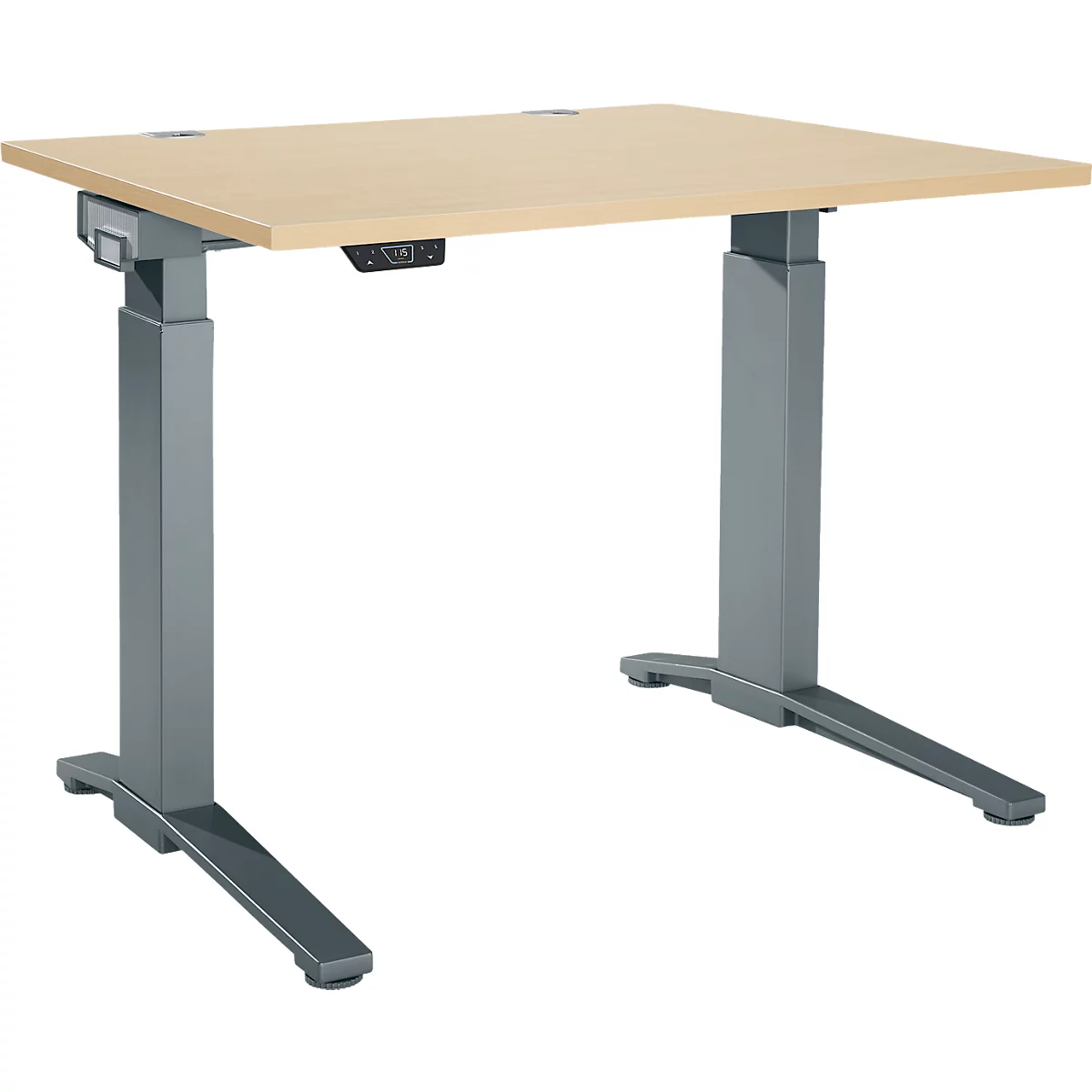 Schäfer Shop Genius Schreibtisch ERGOSTYLE S, Rechteck, elektrisch höhenverstellbar, einstufig, C-Fuß, B 1200 x T 800 x H 715-1182 mm, inkl. Memory Master, Ahorn/anthrazit