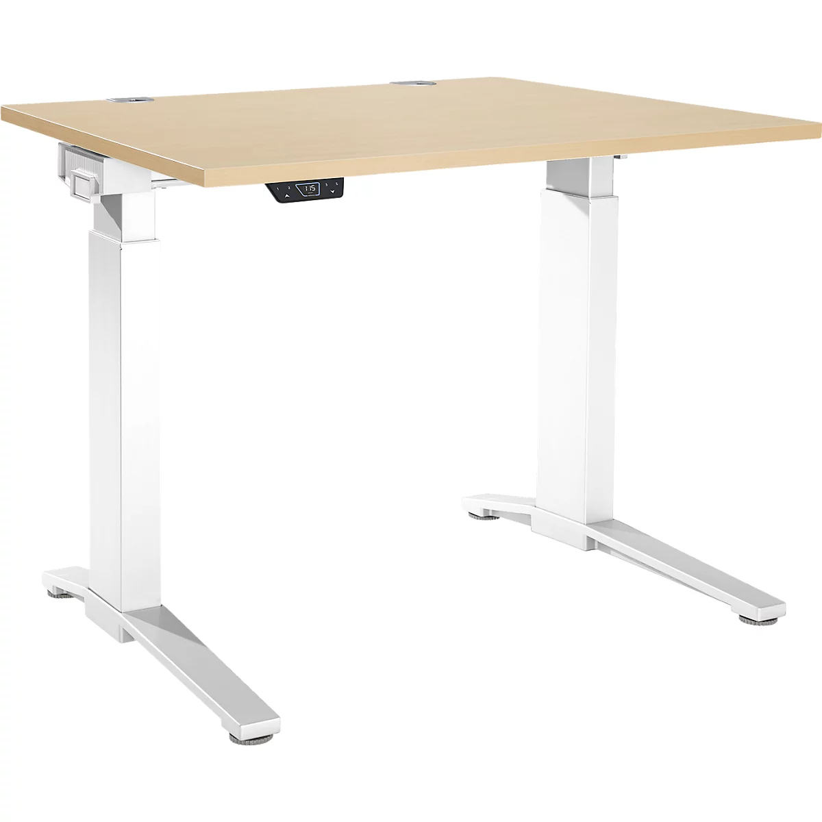 Schäfer Shop Genius Schreibtisch ERGOSTYLE S, Rechteck, elektrisch höhenverstellbar, einstufig, C-Fuß, B 1200 x T 800 x H 715-1182 mm, inkl. Memory Master, Ahorn/weiß