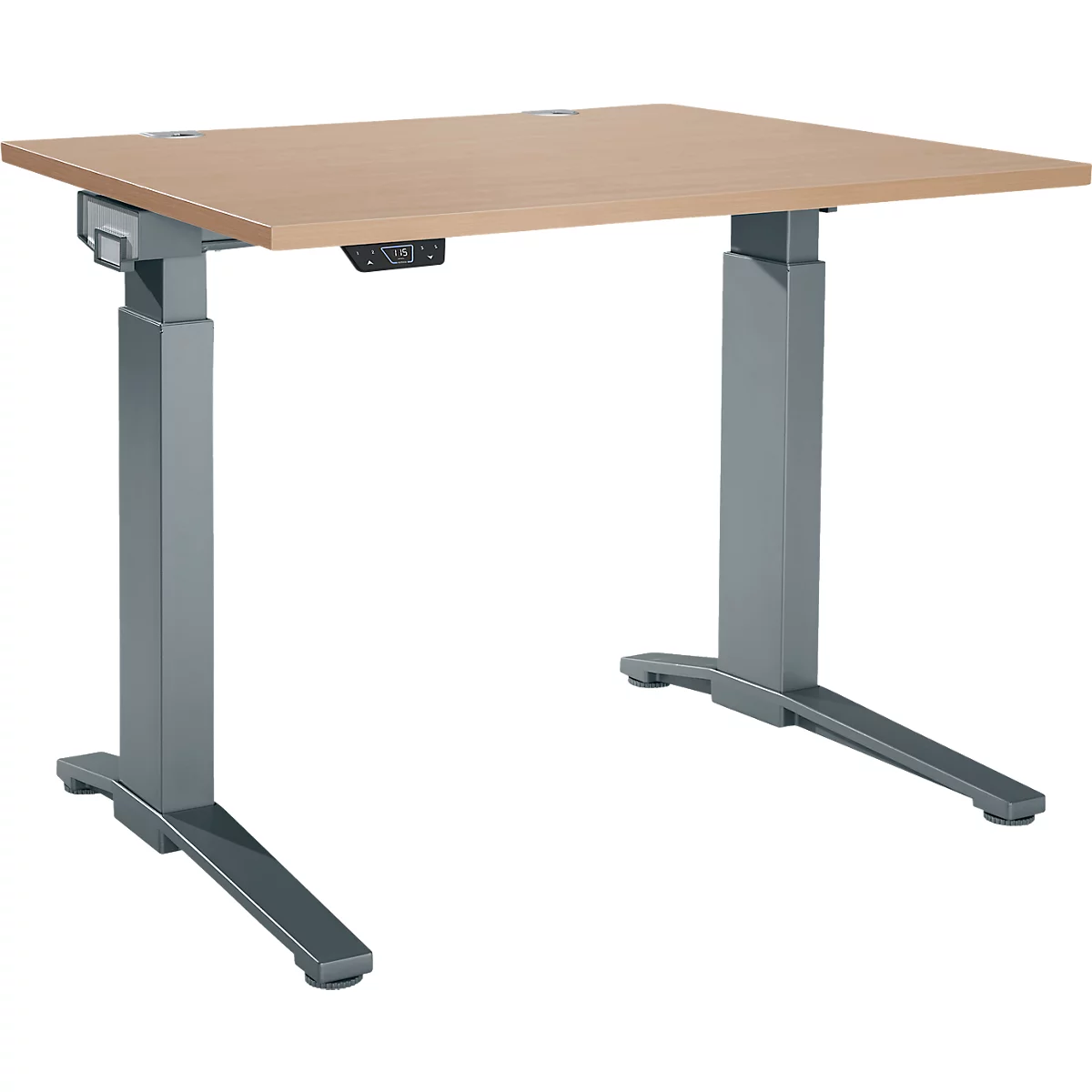 Schäfer Shop Genius Schreibtisch ERGOSTYLE S, Rechteck, elektrisch höhenverstellbar, einstufig, C-Fuß, B 1200 x T 800 x H 715-1182 mm, inkl. Memory Master, Eiche/anthrazit
