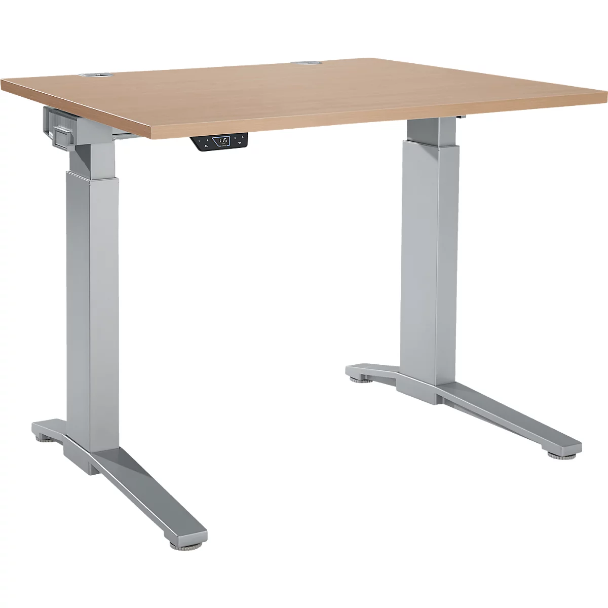 Schäfer Shop Genius Schreibtisch ERGOSTYLE S, Rechteck, elektrisch höhenverstellbar, einstufig, C-Fuß, B 1200 x T 800 x H 715-1182 mm, inkl. Memory Master, Eiche/weißaluminium