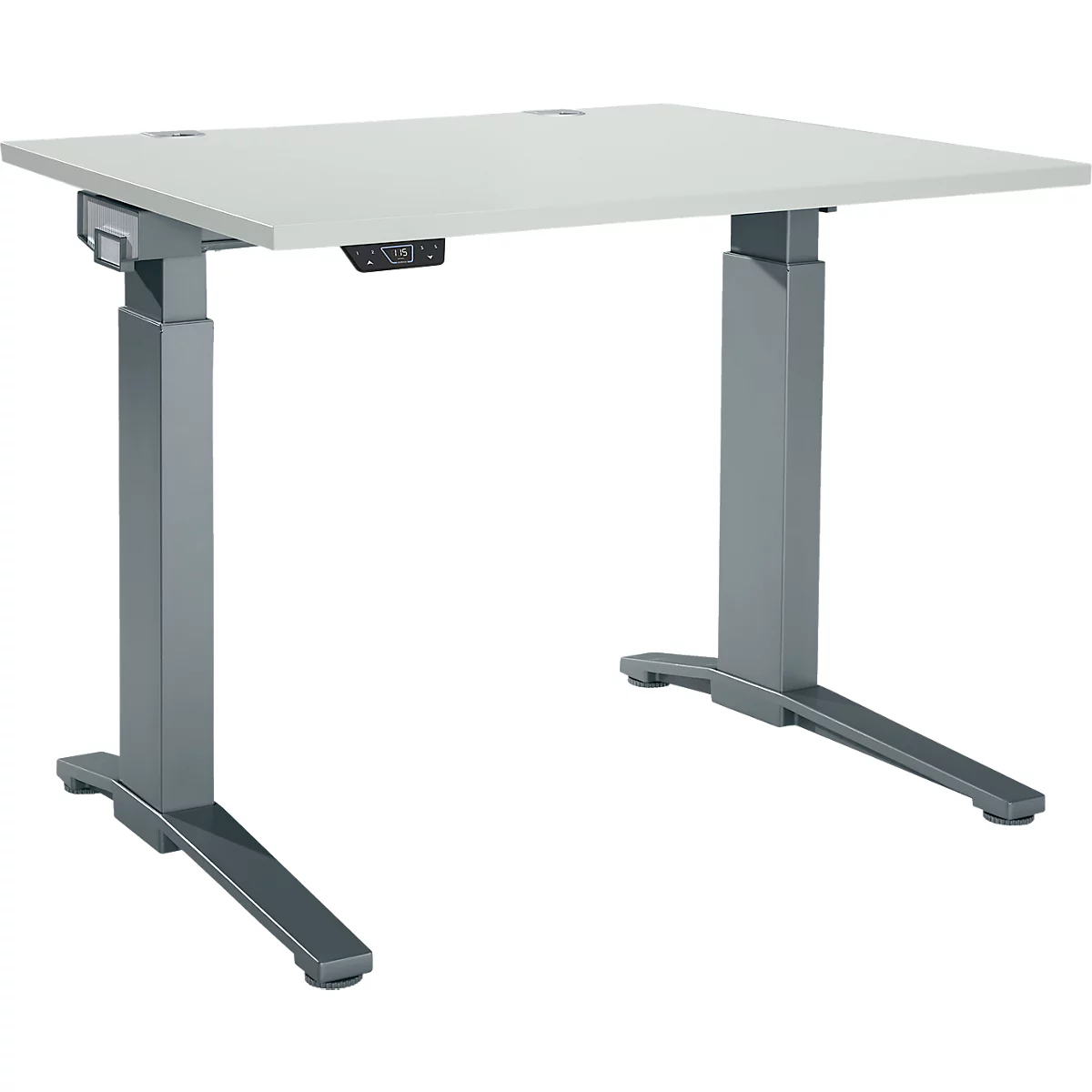 Schäfer Shop Genius Schreibtisch ERGOSTYLE S, Rechteck, elektrisch höhenverstellbar, einstufig, C-Fuß, B 1200 x T 800 x H 715-1182 mm, inkl. Memory Master, lichtgrau/anthrazit