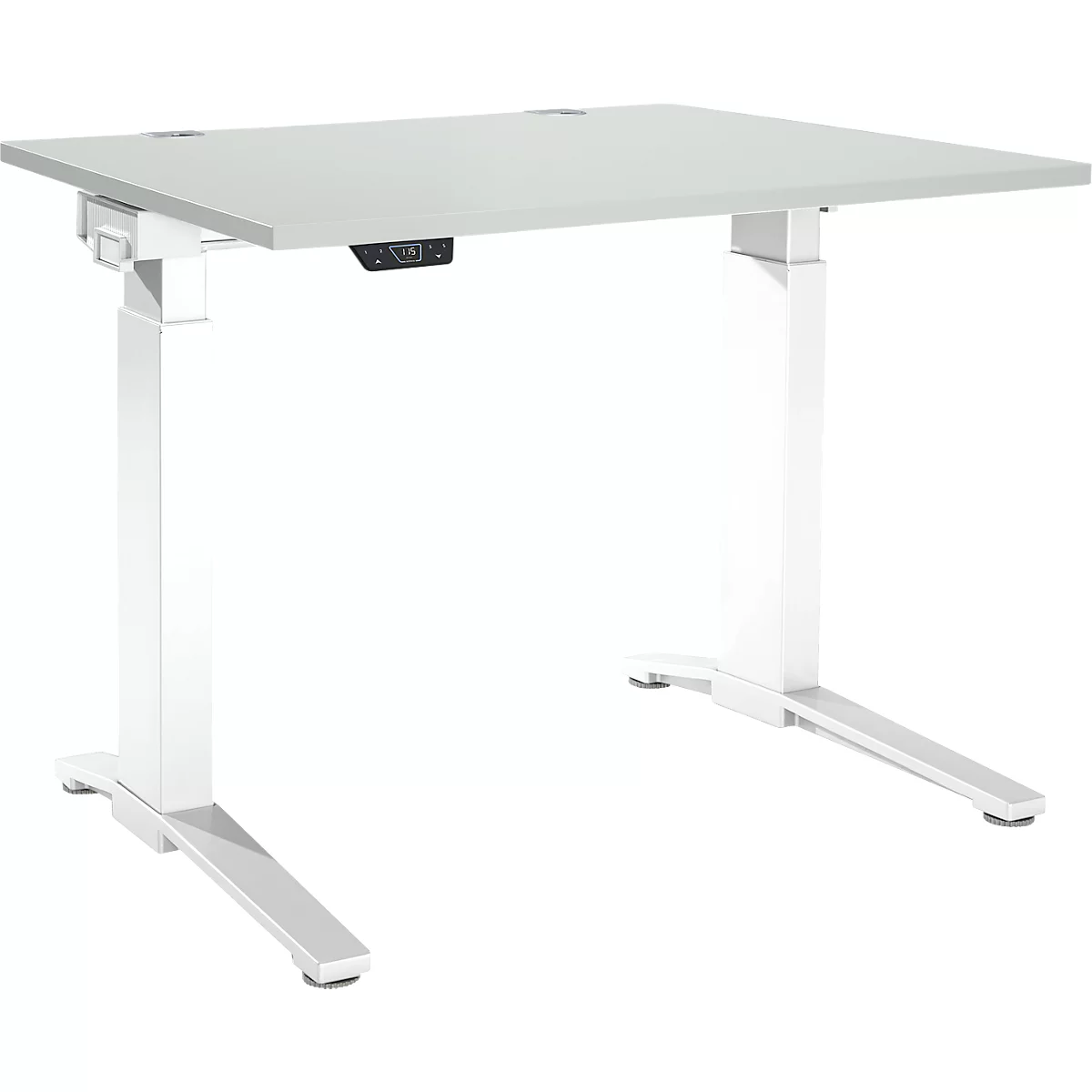 Schäfer Shop Genius Schreibtisch ERGOSTYLE S, Rechteck, elektrisch höhenverstellbar, einstufig, C-Fuß, B 1200 x T 800 x H 715-1182 mm, inkl. Memory Master, lichtgrau/weiß