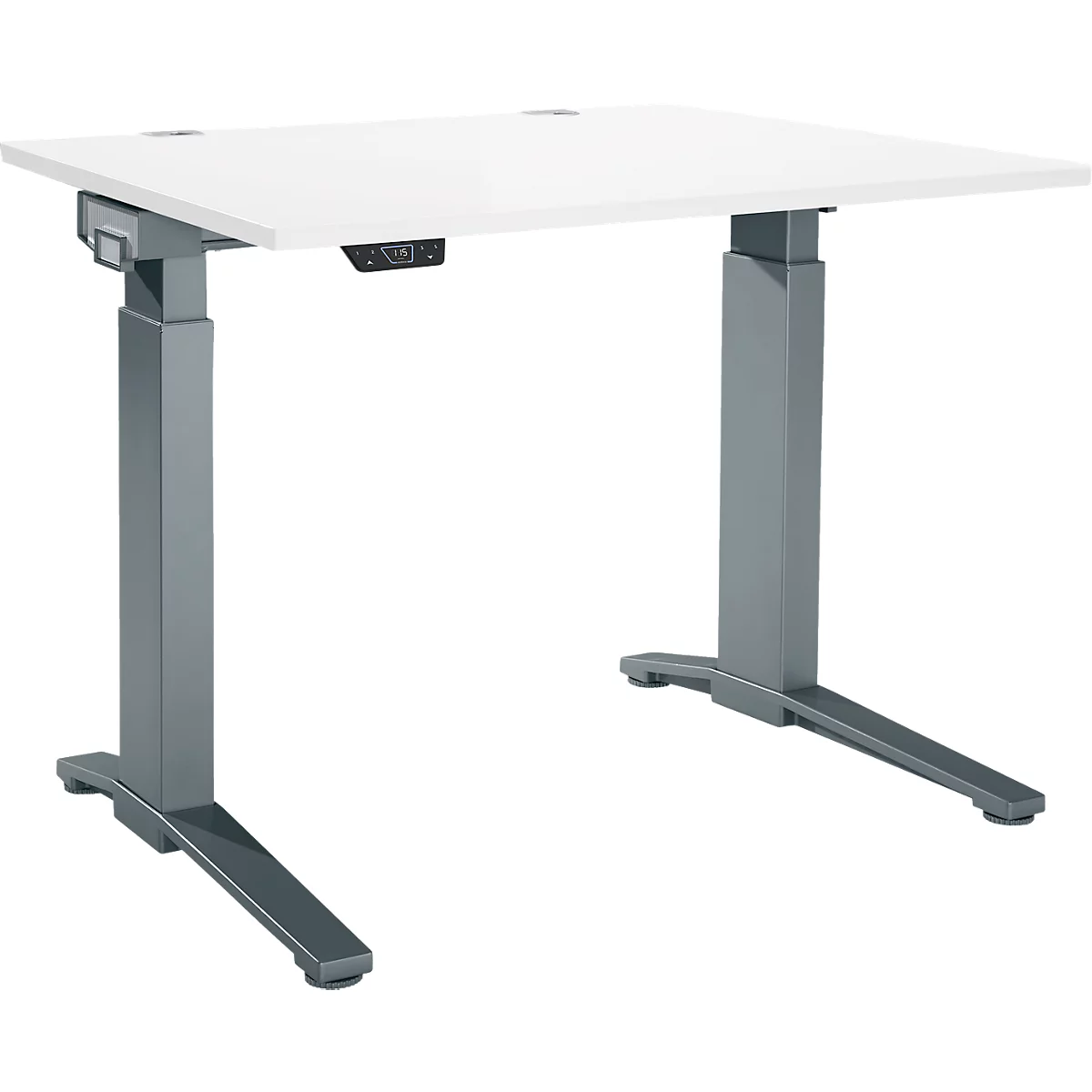 Schäfer Shop Genius Schreibtisch ERGOSTYLE S, Rechteck, elektrisch höhenverstellbar, einstufig, C-Fuß, B 1200 x T 800 x H 715-1182 mm, inkl. Memory Master, weiß/anthrazit