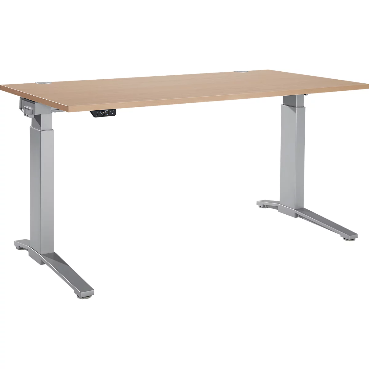 Schäfer Shop Genius Schreibtisch ERGOSTYLE S, Rechteck, elektrisch höhenverstellbar, einstufig, C-Fuß, B 1600 x T 800 x H 715-1182 mm, inkl. Memory Master, Eiche/weißaluminium