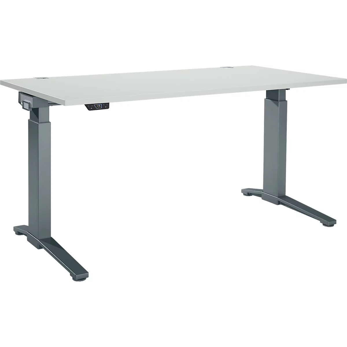 Schäfer Shop Genius Schreibtisch ERGOSTYLE S, Rechteck, elektrisch höhenverstellbar, einstufig, C-Fuß, B 1600 x T 800 x H 715-1182 mm, inkl. Memory Master, lichtgrau/anthrazit