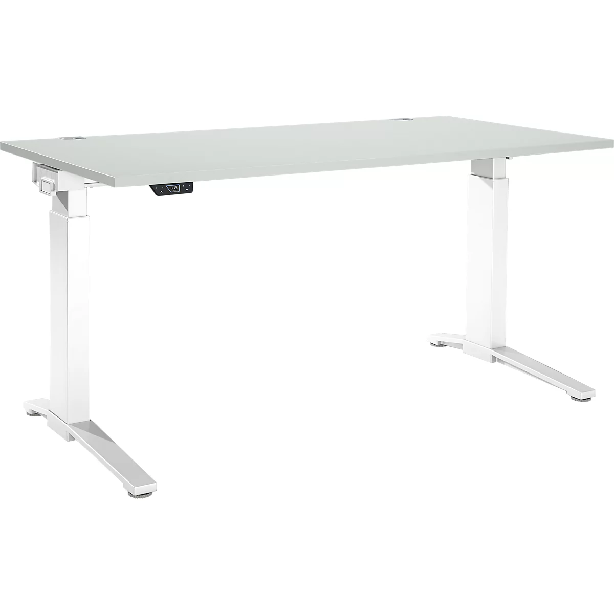 Schäfer Shop Genius Schreibtisch ERGOSTYLE S, Rechteck, elektrisch höhenverstellbar, einstufig, C-Fuß, B 1600 x T 800 x H 715-1182 mm, inkl. Memory Master, lichtgrau/weiß