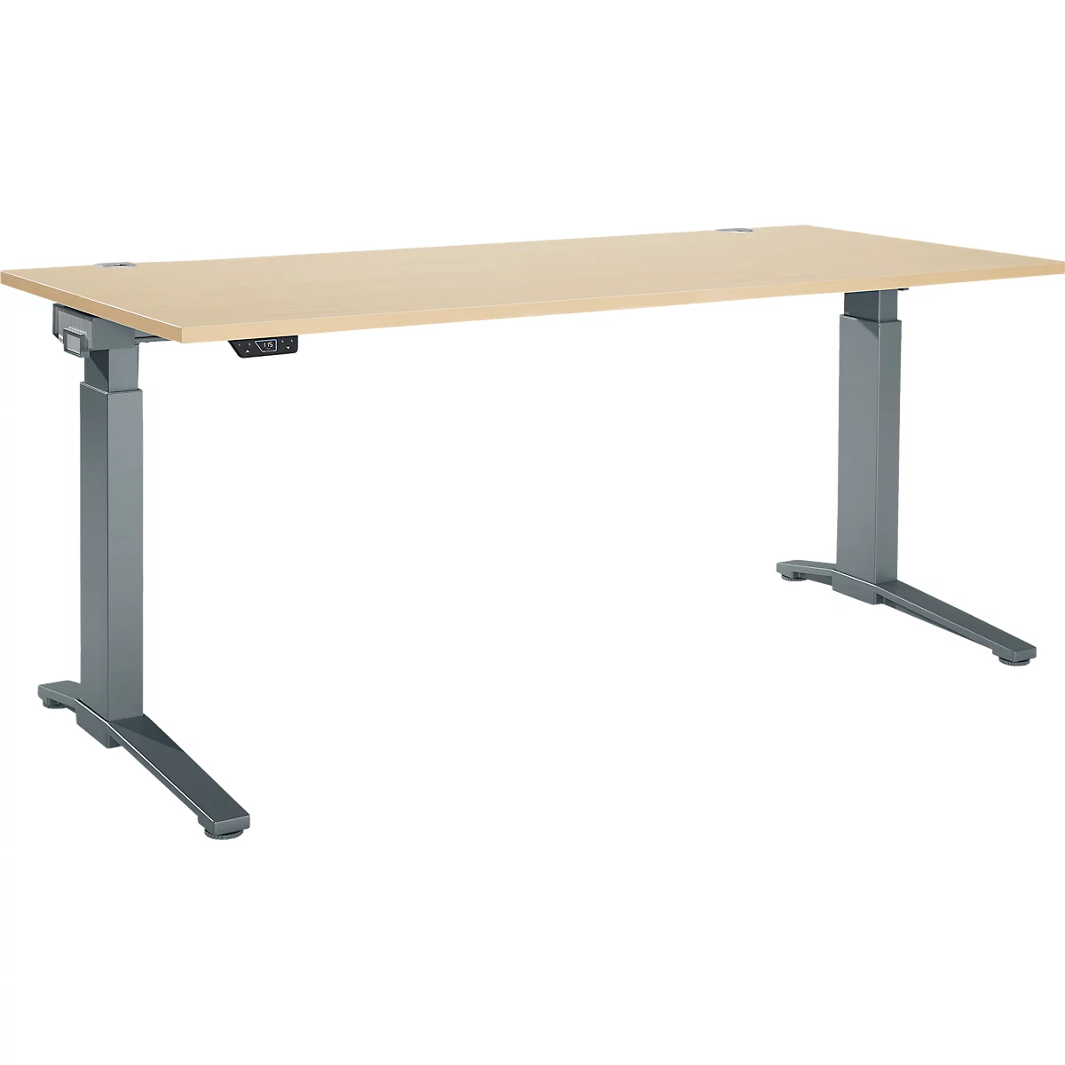 Schäfer Shop Genius Schreibtisch ERGOSTYLE S, Rechteck, elektrisch höhenverstellbar, einstufig, C-Fuß, B 1800 x T 800 x H 715-1182 mm, inkl. Memory Master, Ahorn/anthrazit
