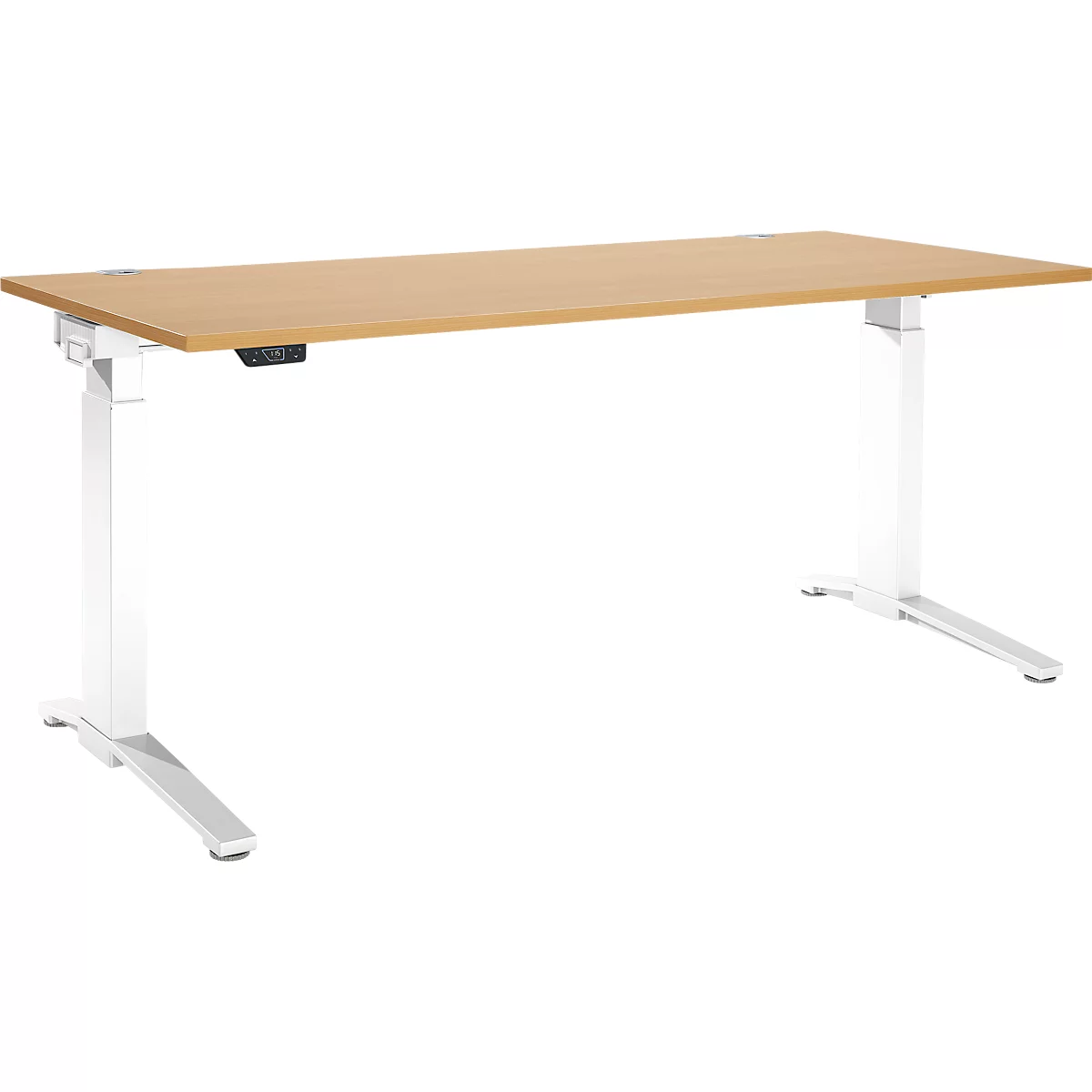 Schäfer Shop Genius Schreibtisch ERGOSTYLE S, Rechteck, elektrisch höhenverstellbar, einstufig, C-Fuß, B 1800 x T 800 x H 715-1182 mm, inkl. Memory Master, Buche/weiß