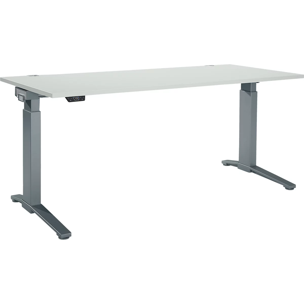 Schäfer Shop Genius Schreibtisch ERGOSTYLE S, Rechteck, elektrisch höhenverstellbar, einstufig, C-Fuß, B 1800 x T 800 x H 715-1182 mm, inkl. Memory Master, lichtgrau/anthrazit
