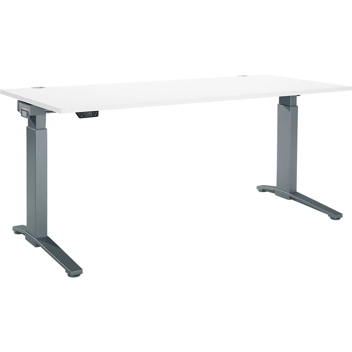 Schäfer Shop Genius Schreibtisch ERGOSTYLE S, Rechteck, elektrisch höhenverstellbar, einstufig, C-Fuß, B 1800 x T 800 x H 715-1182 mm, inkl. Memory Master, weiß/anthrazit