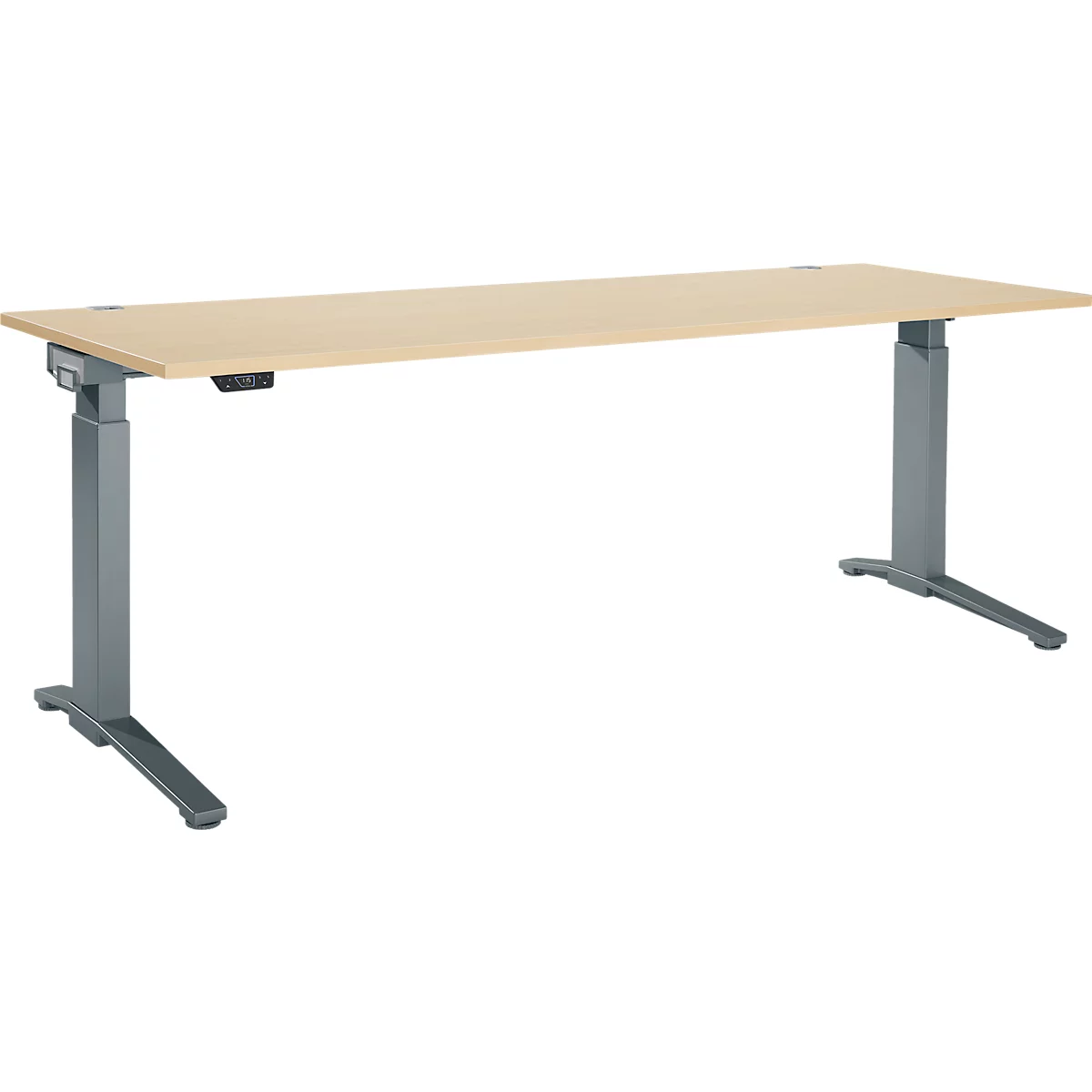 Schäfer Shop Genius Schreibtisch ERGOSTYLE S, Rechteck, elektrisch höhenverstellbar, einstufig, C-Fuß, B 2000 x T 800 x H 715-1182 mm, inkl. Memory Master, Ahorn/anthrazit