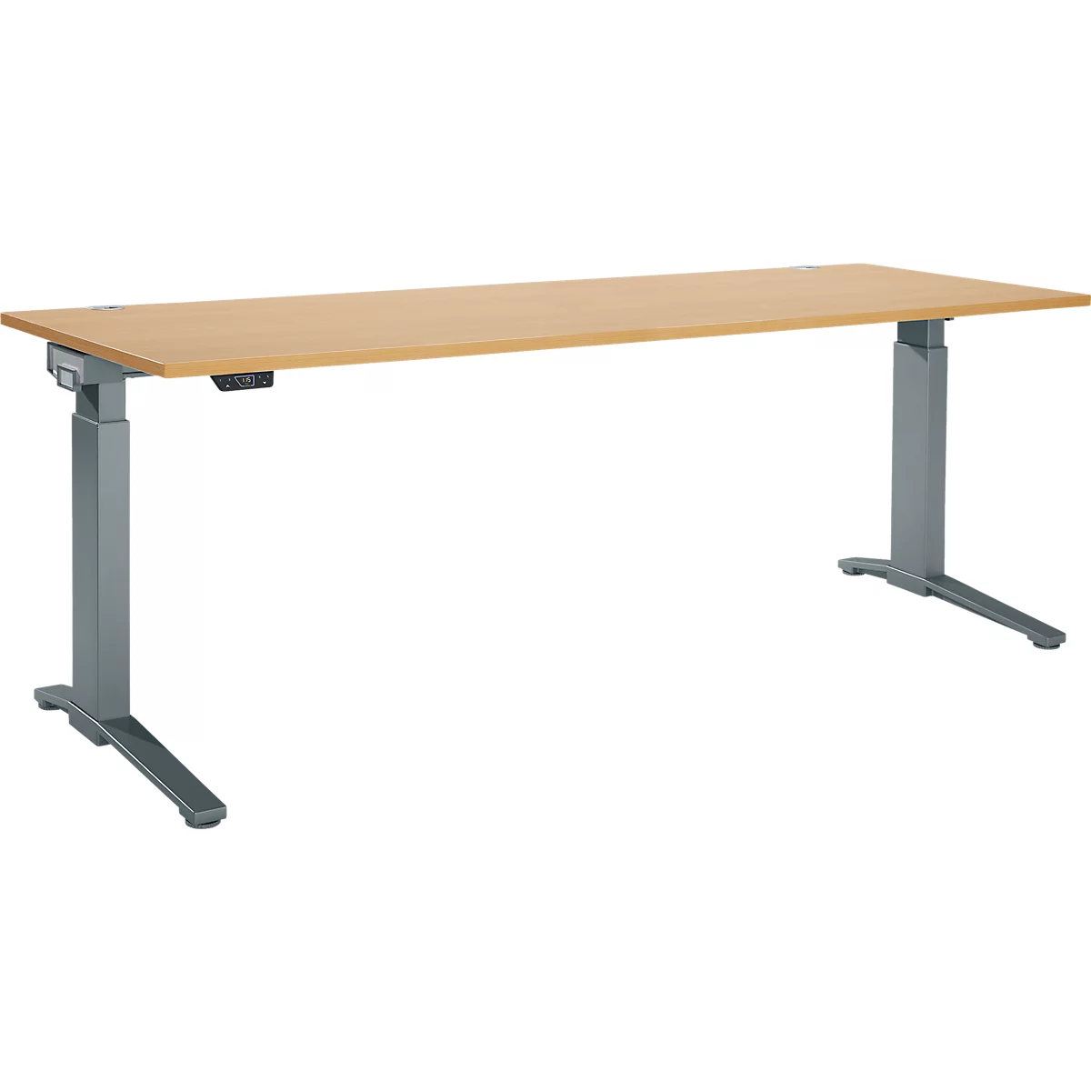 Schäfer Shop Genius Schreibtisch ERGOSTYLE S, Rechteck, elektrisch höhenverstellbar, einstufig, C-Fuß, B 2000 x T 800 x H 715-1182 mm, inkl. Memory Master, Buche/anthrazit