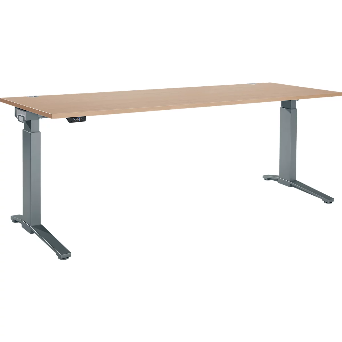 Schäfer Shop Genius Schreibtisch ERGOSTYLE S, Rechteck, elektrisch höhenverstellbar, einstufig, C-Fuß, B 2000 x T 800 x H 715-1182 mm, inkl. Memory Master, Eiche/anthrazit