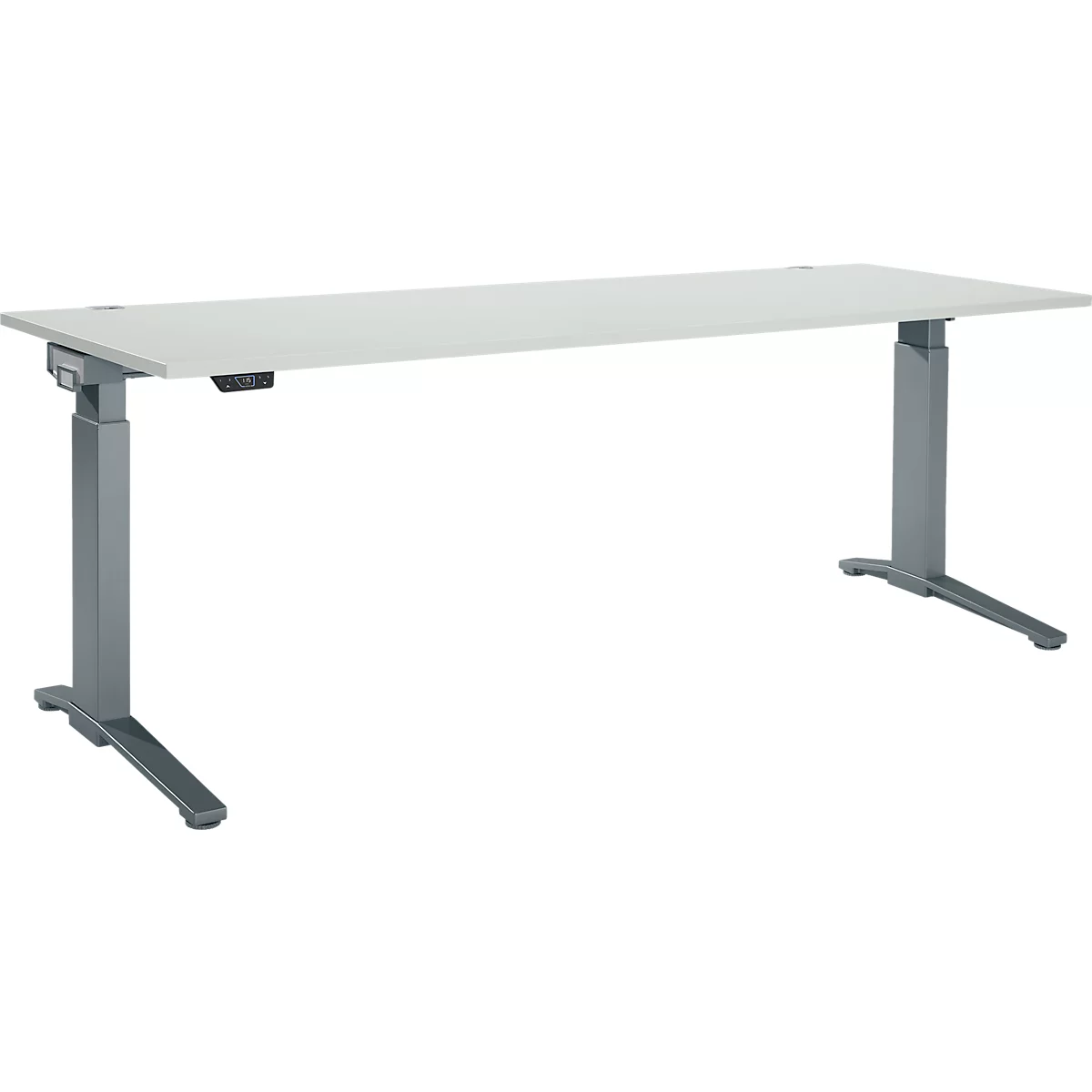 Schäfer Shop Genius Schreibtisch ERGOSTYLE S, Rechteck, elektrisch höhenverstellbar, einstufig, C-Fuß, B 2000 x T 800 x H 715-1182 mm, inkl. Memory Master, lichtgrau/anthrazit
