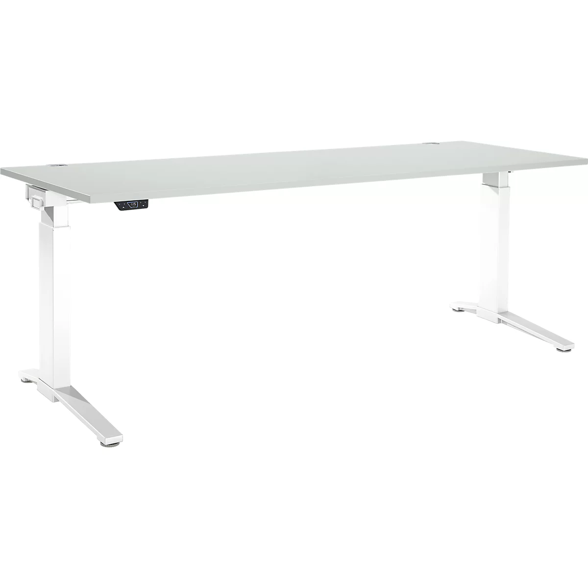 Schäfer Shop Genius Schreibtisch ERGOSTYLE S, Rechteck, elektrisch höhenverstellbar, einstufig, C-Fuß, B 2000 x T 800 x H 715-1182 mm, inkl. Memory Master, lichtgrau/weiß