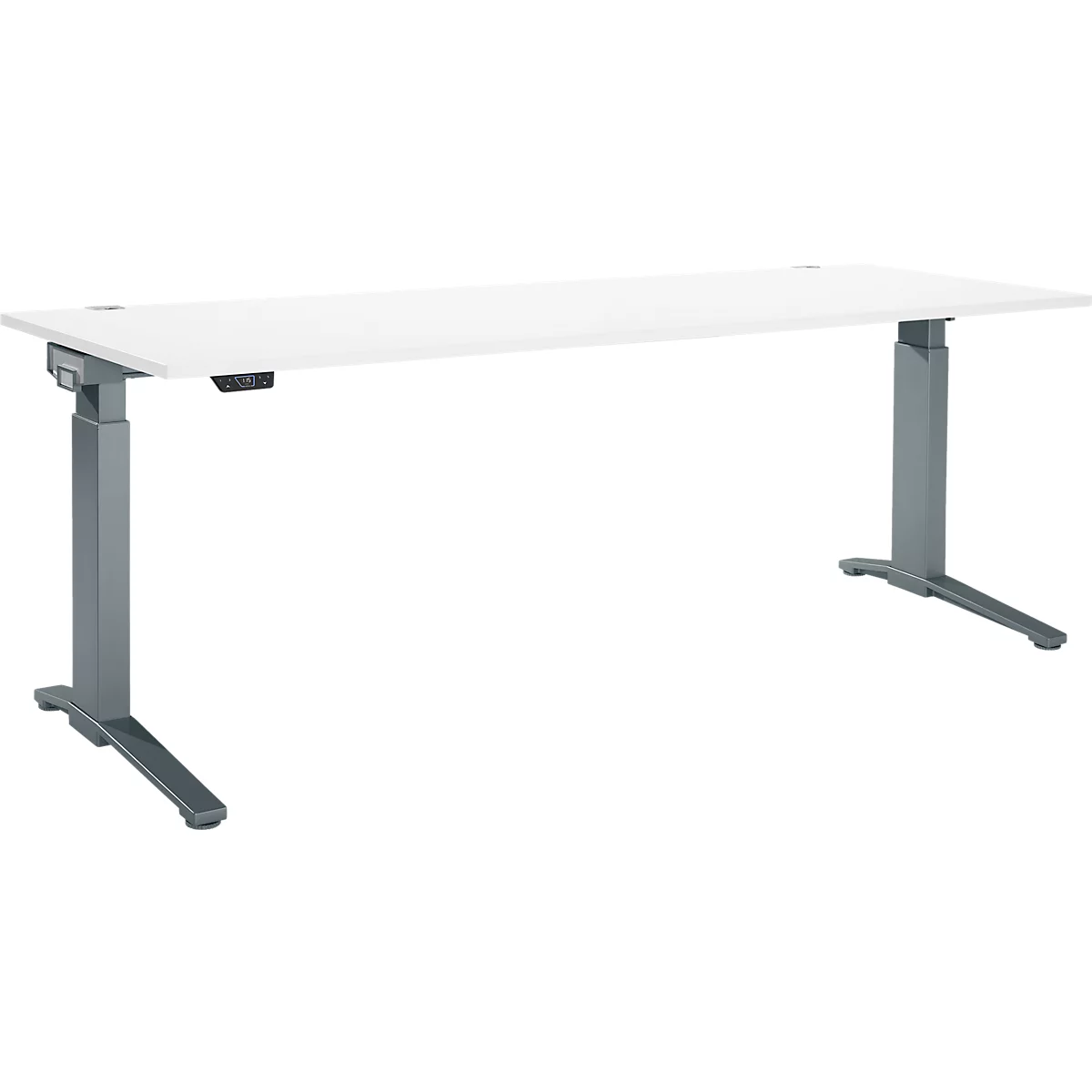 Schäfer Shop Genius Schreibtisch ERGOSTYLE S, Rechteck, elektrisch höhenverstellbar, einstufig, C-Fuß, B 2000 x T 800 x H 715-1182 mm, inkl. Memory Master, weiß/anthrazit