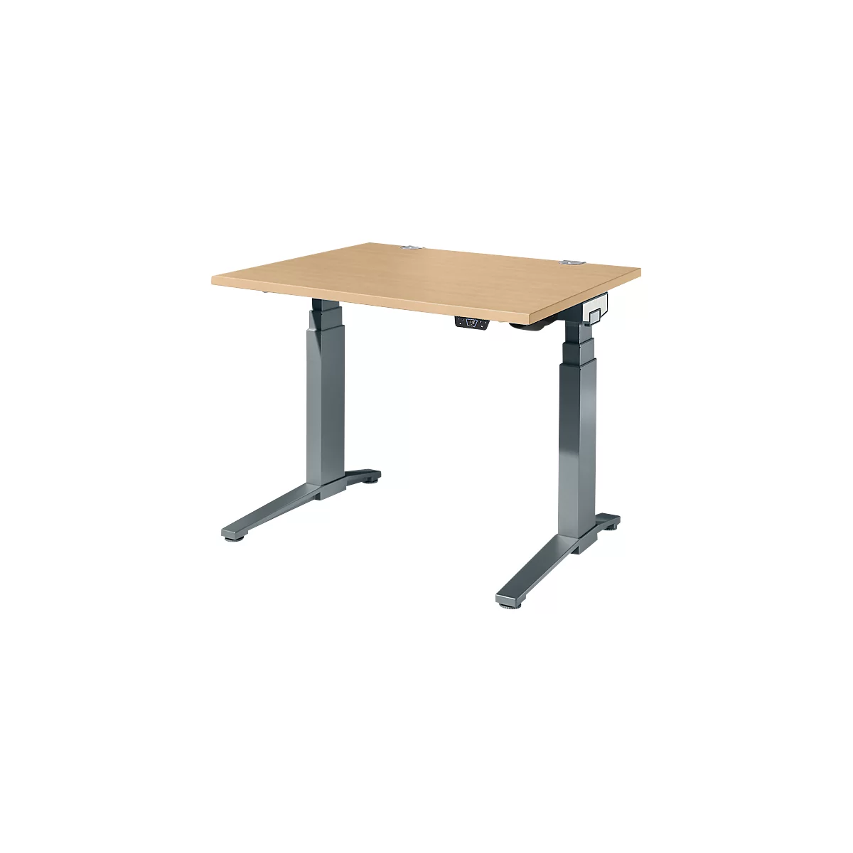 Schäfer Shop Genius Schreibtisch ERGOSTYLE S, Rechteck, elektrisch höhenverstellbar, zweistufig, C-Fuß, B 1200 x T 800 x H 635-1305 mm, inkl. Memory Master, Ahorn/anthrazit
