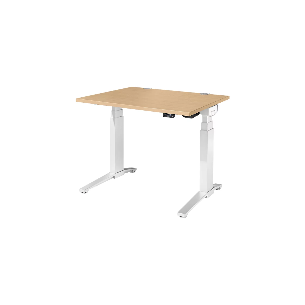 Schäfer Shop Genius Schreibtisch ERGOSTYLE S, Rechteck, elektrisch höhenverstellbar, zweistufig, C-Fuß, B 1200 x T 800 x H 635-1305 mm, inkl. Memory Master, Ahorn/weiß