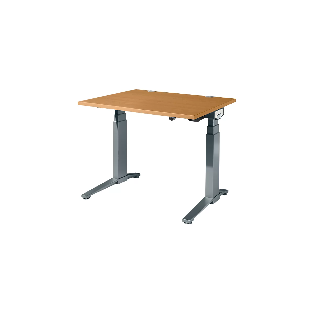 Schäfer Shop Genius Schreibtisch ERGOSTYLE S, Rechteck, elektrisch höhenverstellbar, zweistufig, C-Fuß, B 1200 x T 800 x H 635-1305 mm, inkl. Memory Master, Buche/anthrazit