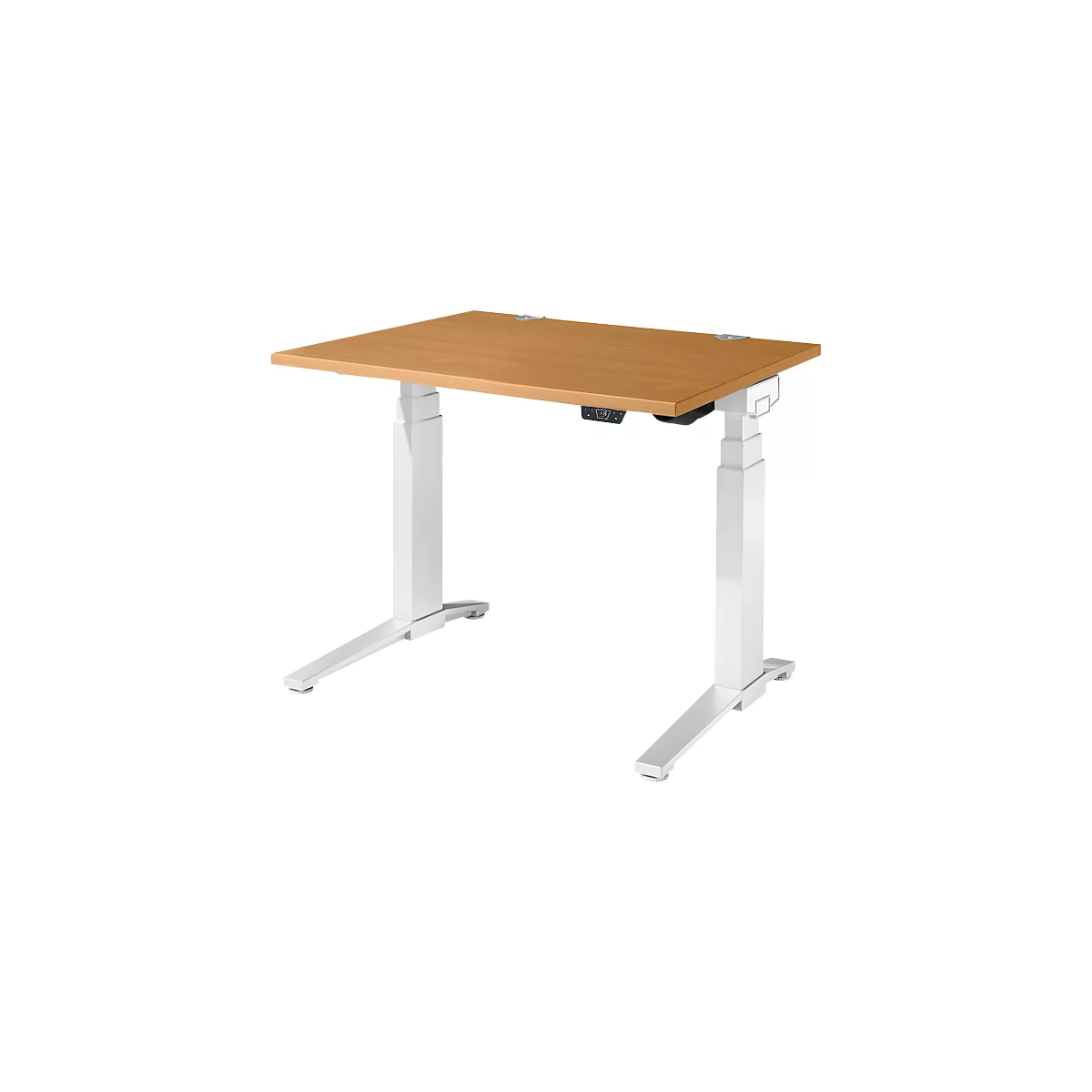 Schäfer Shop Genius Schreibtisch ERGOSTYLE S, Rechteck, elektrisch höhenverstellbar, zweistufig, C-Fuß, B 1200 x T 800 x H 635-1305 mm, inkl. Memory Master, Buche/weiß