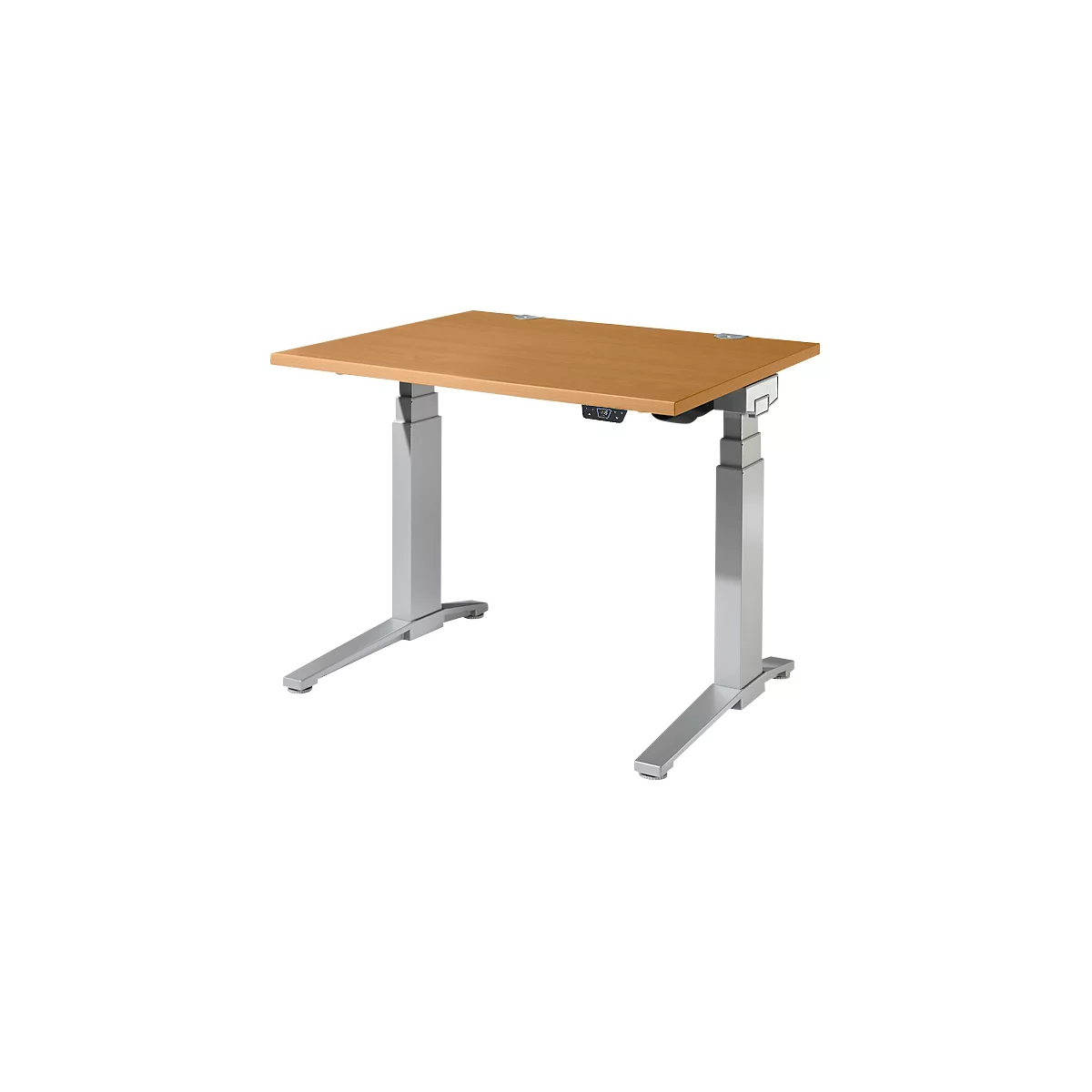 Schäfer Shop Genius Schreibtisch ERGOSTYLE S, Rechteck, elektrisch höhenverstellbar, zweistufig, C-Fuß, B 1200 x T 800 x H 635-1305 mm, inkl. Memory Master, Buche/weißaluminium