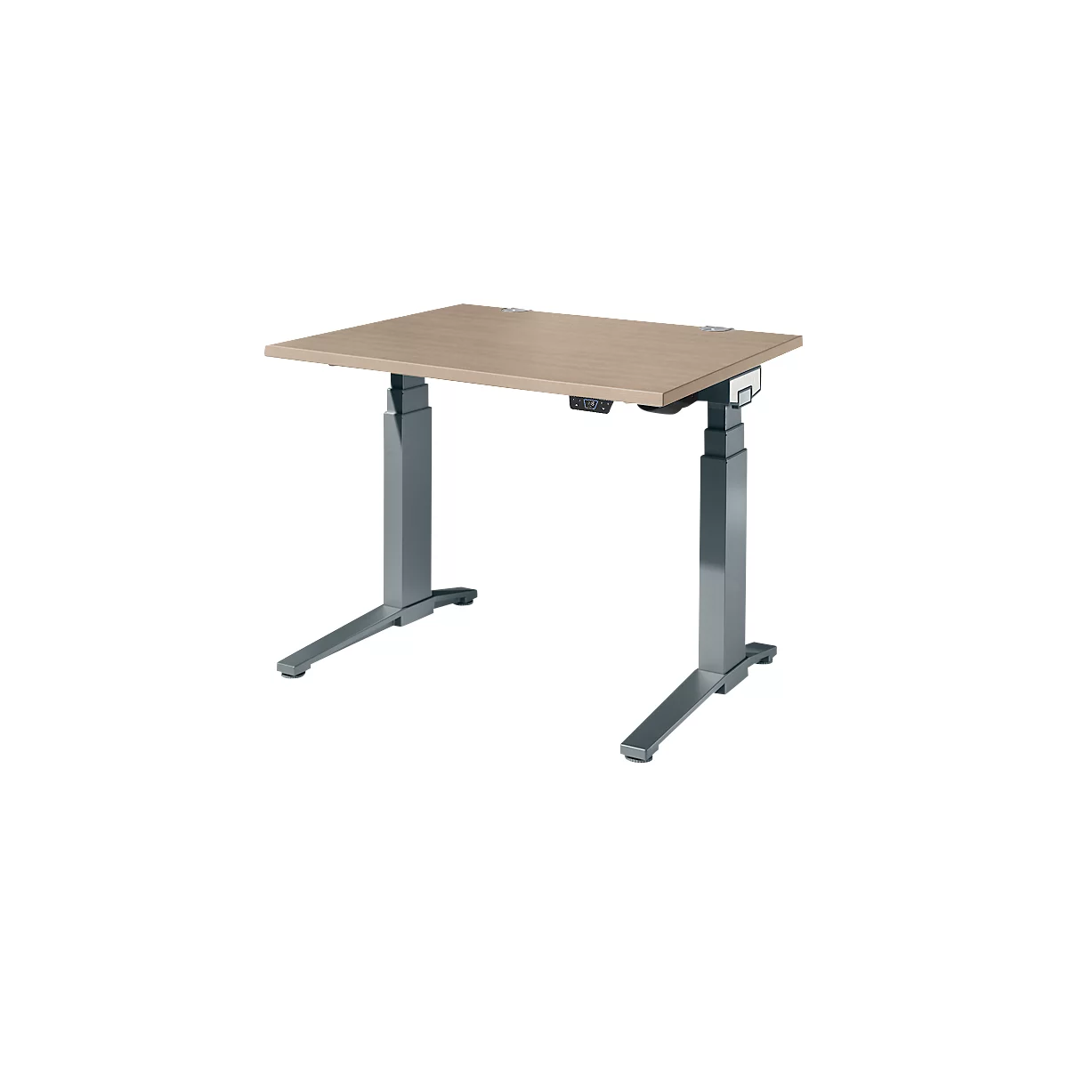 Schäfer Shop Genius Schreibtisch ERGOSTYLE S, Rechteck, elektrisch höhenverstellbar, zweistufig, C-Fuß, B 1200 x T 800 x H 635-1305 mm, inkl. Memory Master, Eiche/anthrazit