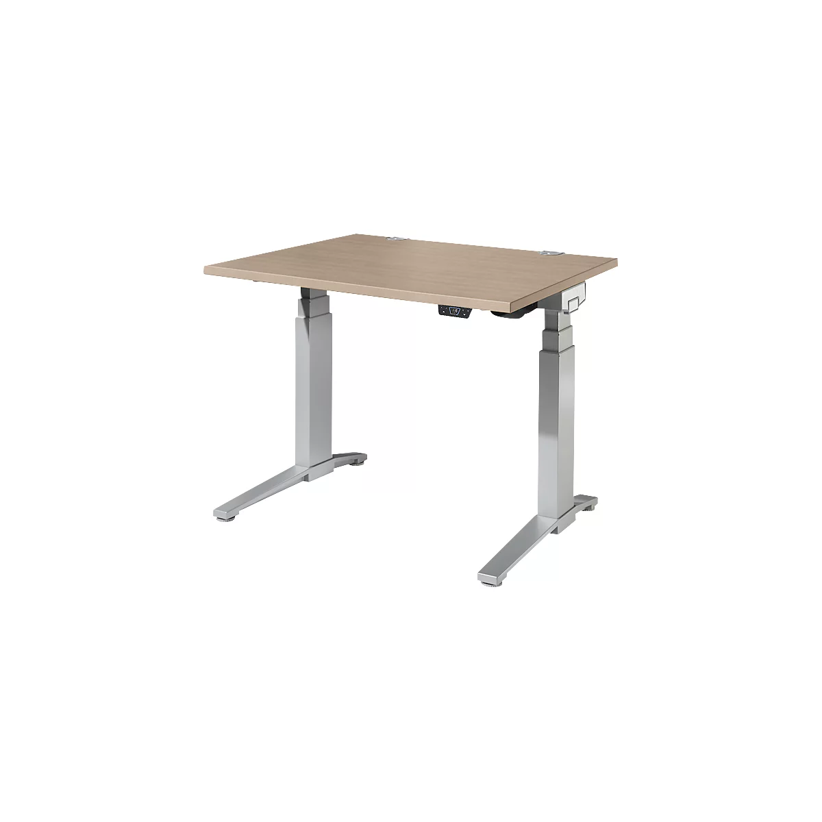 Schäfer Shop Genius Schreibtisch ERGOSTYLE S, Rechteck, elektrisch höhenverstellbar, zweistufig, C-Fuß, B 1200 x T 800 x H 635-1305 mm, inkl. Memory Master, Eiche/weißaluminium