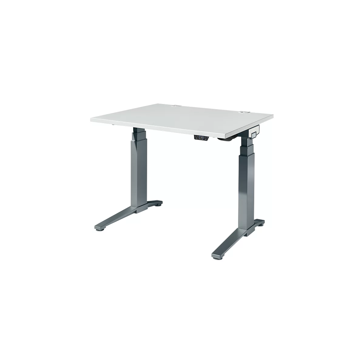 Schäfer Shop Genius Schreibtisch ERGOSTYLE S, Rechteck, elektrisch höhenverstellbar, zweistufig, C-Fuß, B 1200 x T 800 x H 635-1305 mm, inkl. Memory Master, lichtgrau/anthrazit