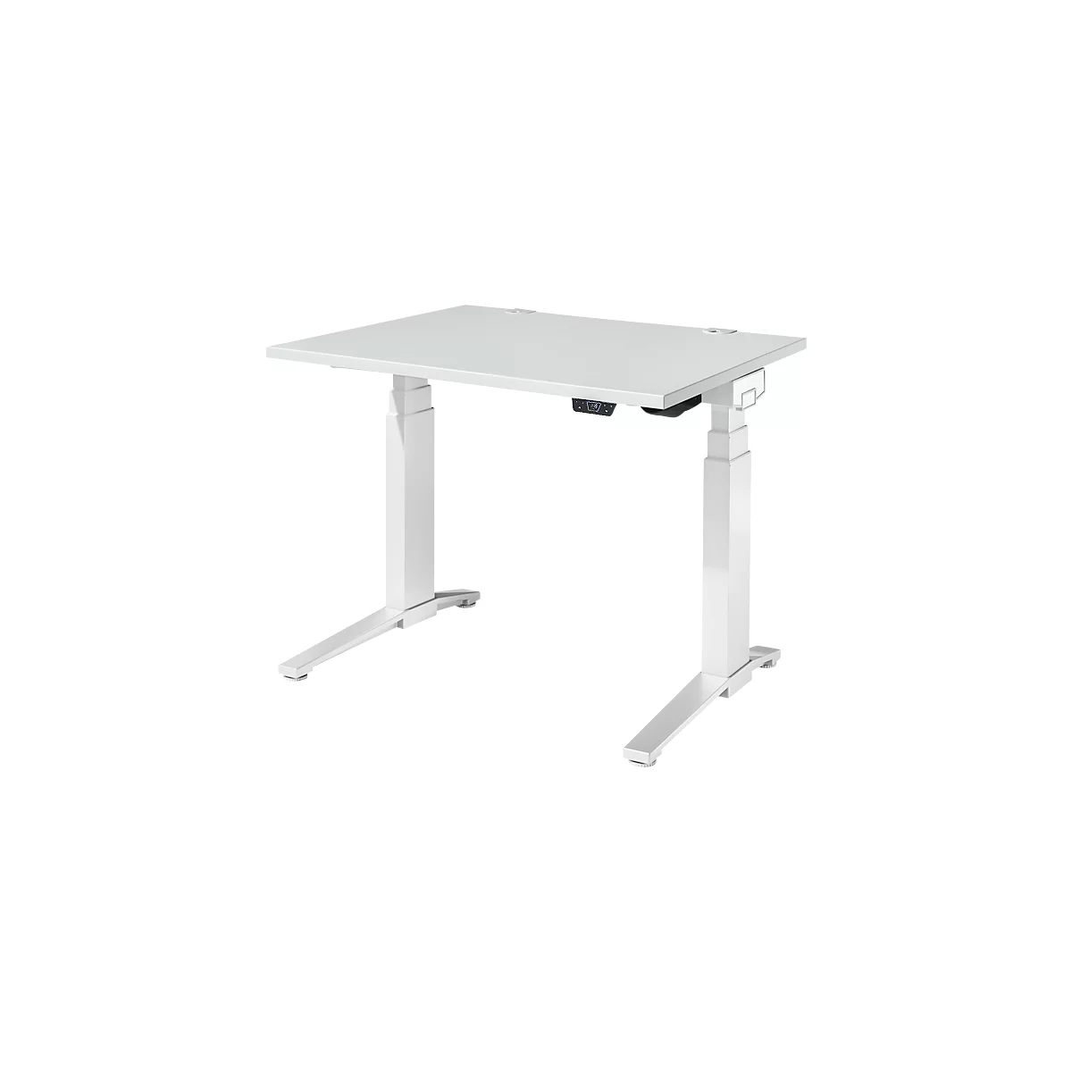 Schäfer Shop Genius Schreibtisch ERGOSTYLE S, Rechteck, elektrisch höhenverstellbar, zweistufig, C-Fuß, B 1200 x T 800 x H 635-1305 mm, inkl. Memory Master, lichtgrau/weiß