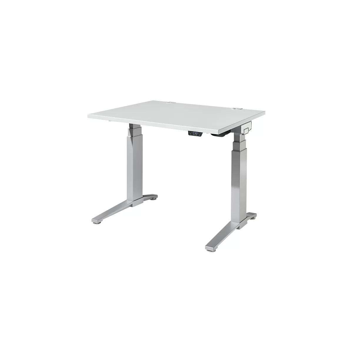 Schäfer Shop Genius Schreibtisch ERGOSTYLE S, Rechteck, elektrisch höhenverstellbar, zweistufig, C-Fuß, B 1200 x T 800 x H 635-1305 mm, inkl. Memory Master, lichtgrau/weißaluminium