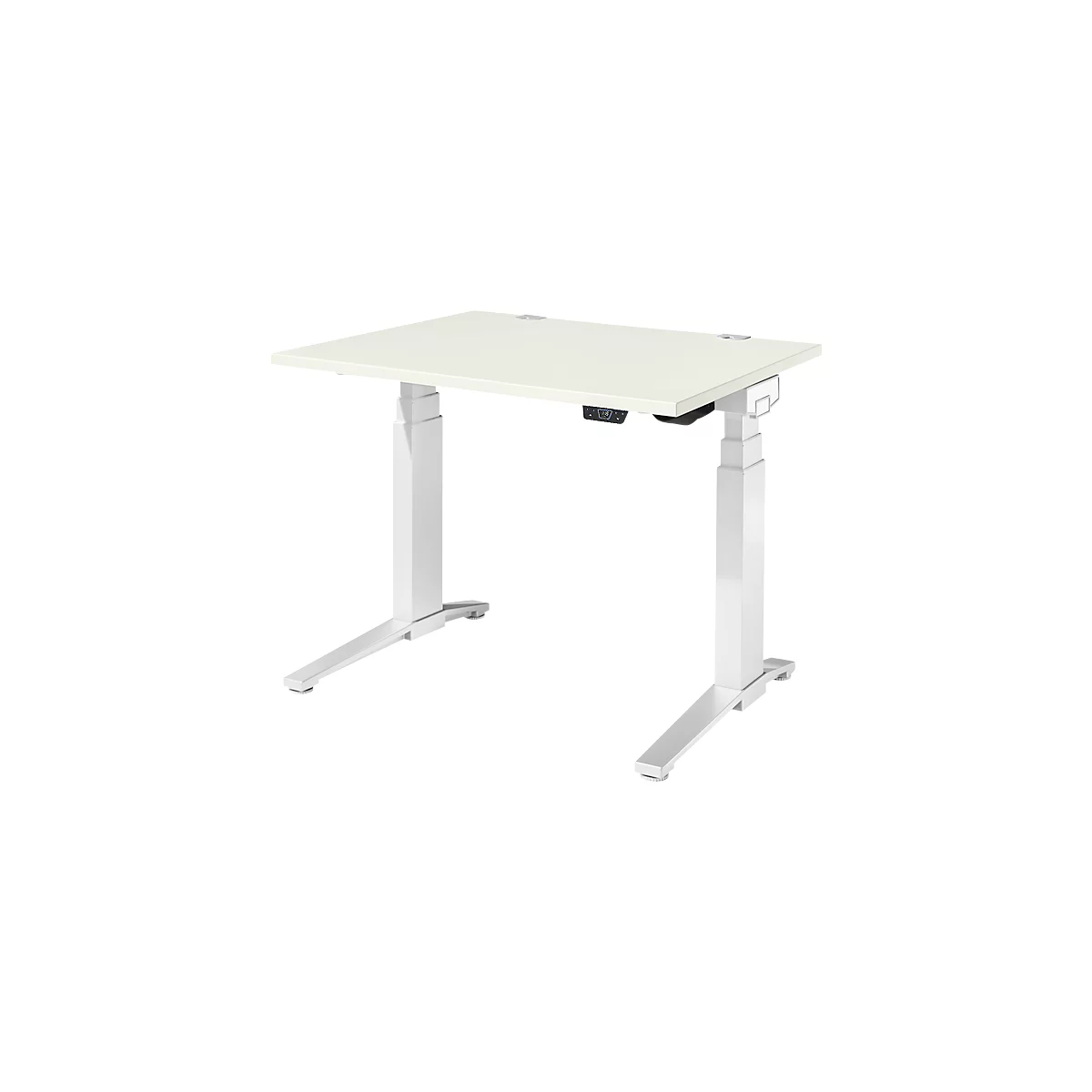 Schäfer Shop Genius Schreibtisch ERGOSTYLE S, Rechteck, elektrisch höhenverstellbar, zweistufig, C-Fuß, B 1200 x T 800 x H 635-1305 mm, inkl. Memory Master, weiß/weiß