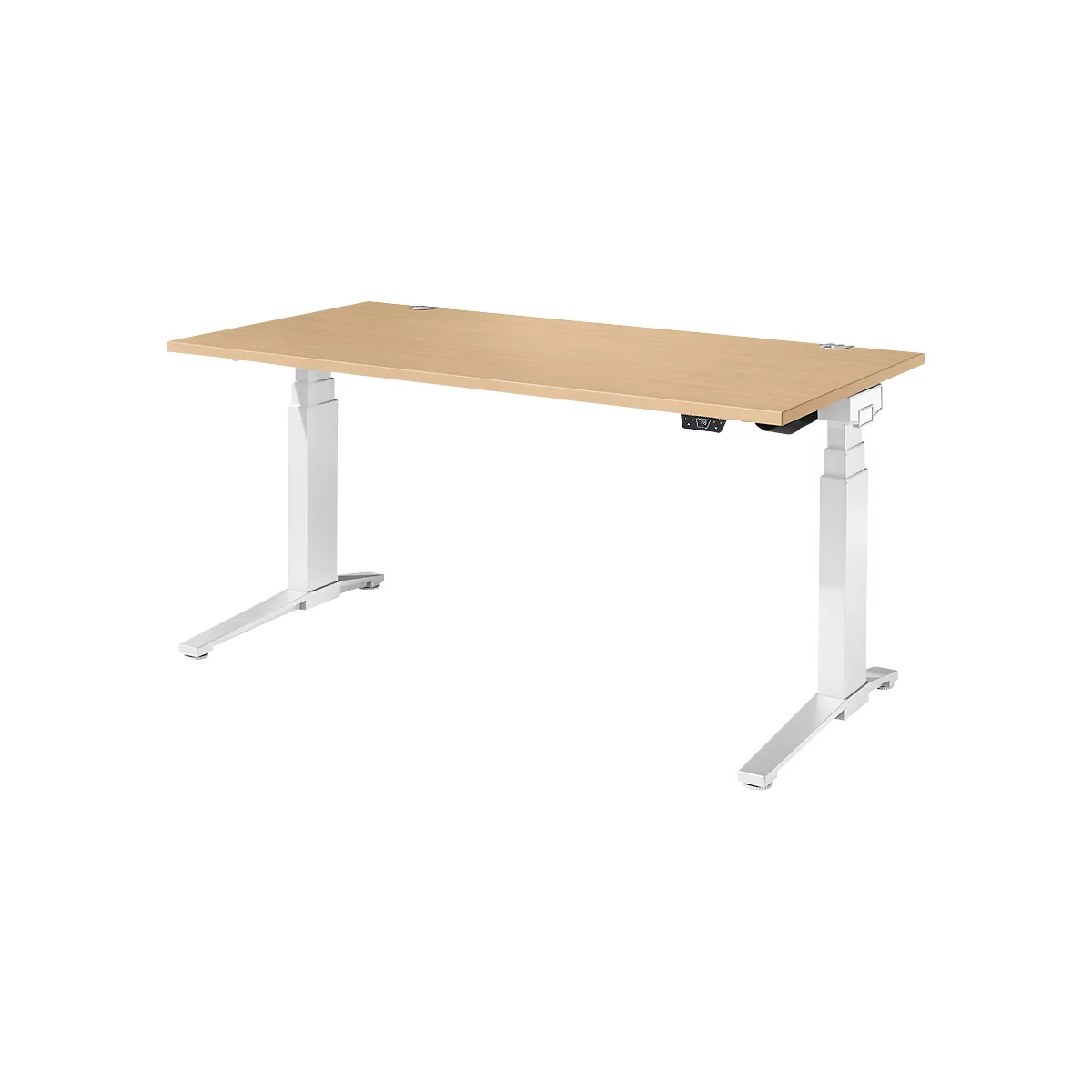 Schäfer Shop Genius Schreibtisch ERGOSTYLE S, Rechteck, elektrisch höhenverstellbar, zweistufig, C-Fuß, B 1600 x T 800 x H 635-1305 mm, inkl. Memory Master, Ahorn/weiß