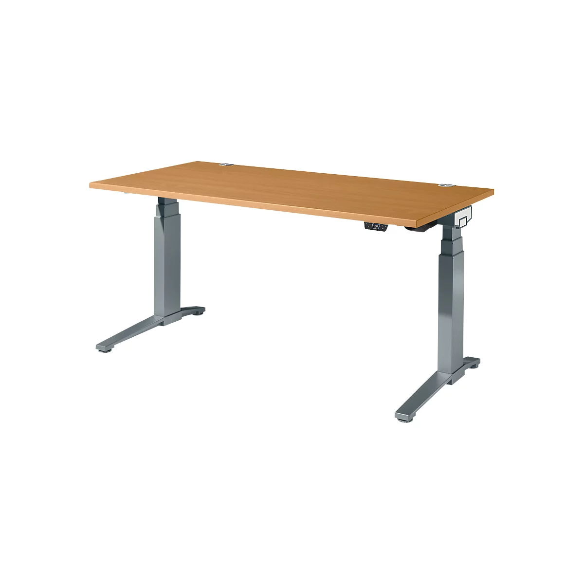 Schäfer Shop Genius Schreibtisch ERGOSTYLE S, Rechteck, elektrisch höhenverstellbar, zweistufig, C-Fuß, B 1600 x T 800 x H 635-1305 mm, inkl. Memory Master, Buche/anthrazit