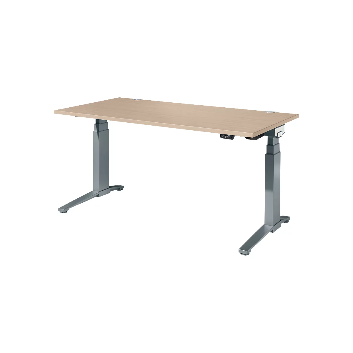 Schäfer Shop Genius Schreibtisch ERGOSTYLE S, Rechteck, elektrisch höhenverstellbar, zweistufig, C-Fuß, B 1600 x T 800 x H 635-1305 mm, inkl. Memory Master, Eiche/anthrazit