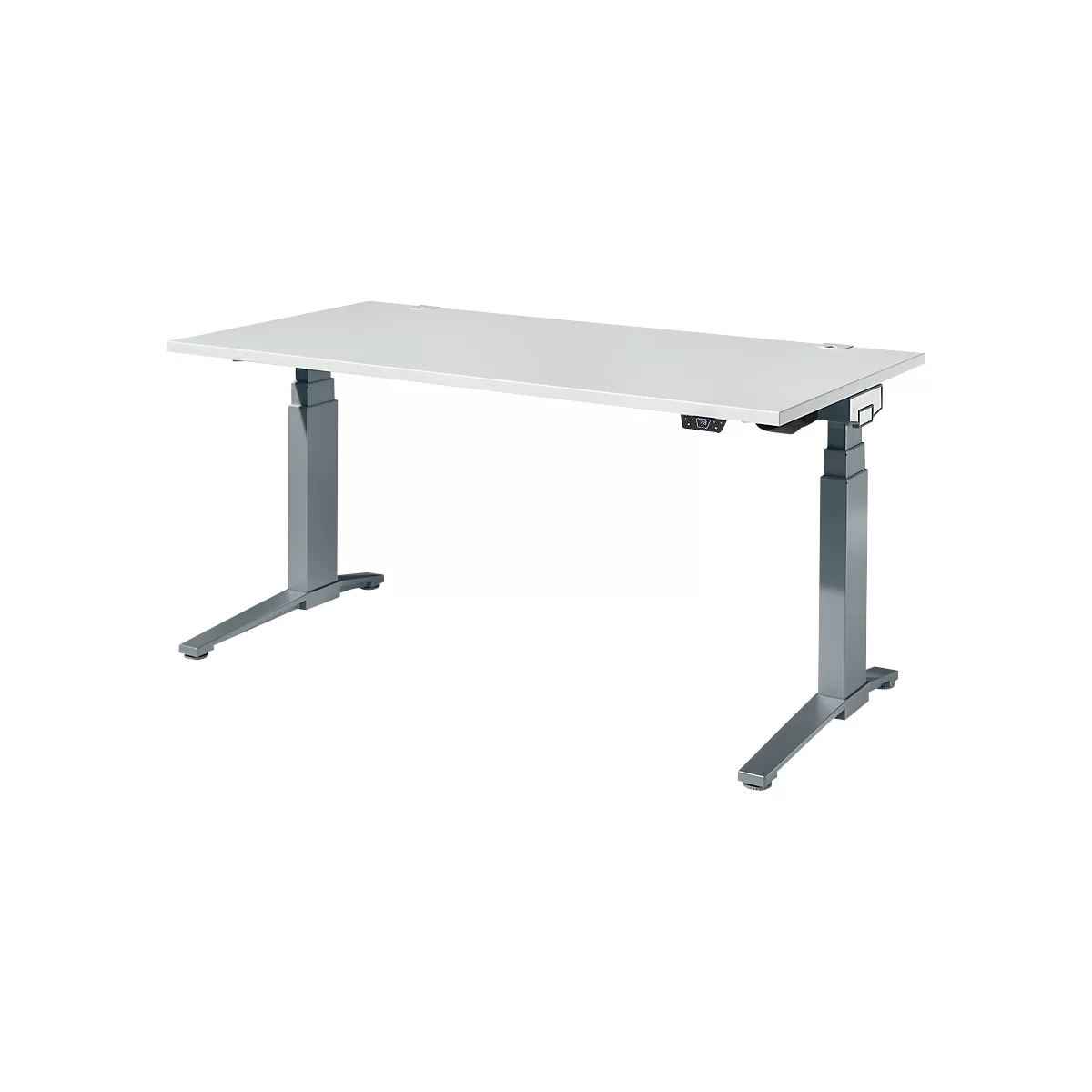 Schäfer Shop Genius Schreibtisch ERGOSTYLE S, Rechteck, elektrisch höhenverstellbar, zweistufig, C-Fuß, B 1600 x T 800 x H 635-1305 mm, inkl. Memory Master, lichtgrau/anthrazit