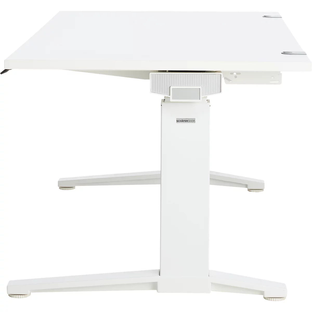 Schäfer Shop Genius Schreibtisch ERGOSTYLE S, Rechteck, elektrisch höhenverstellbar, zweistufig, C-Fuß, B 1600 x T 800 x H 635-1305 mm, inkl. Memory Master, weiß/weiß