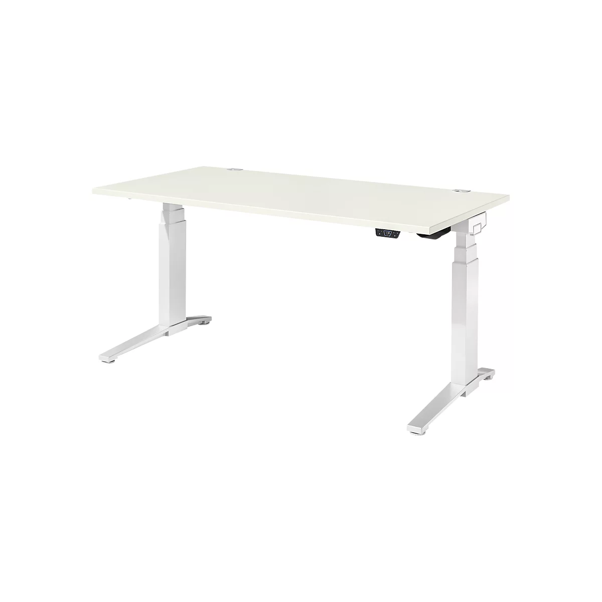 Schäfer Shop Genius Schreibtisch ERGOSTYLE S, Rechteck, elektrisch höhenverstellbar, zweistufig, C-Fuß, B 1600 x T 800 x H 635-1305 mm, inkl. Memory Master, weiß/weiß