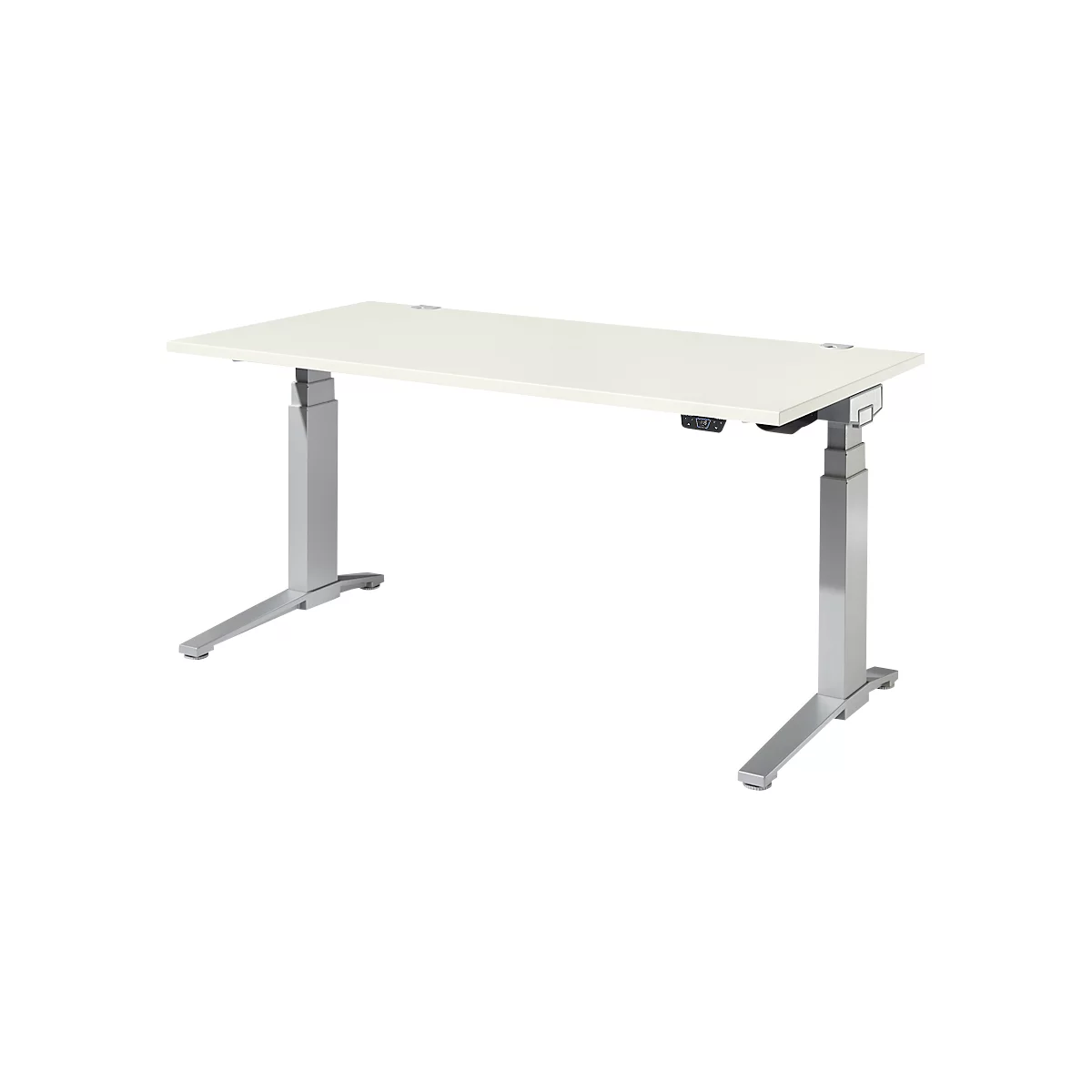 Schäfer Shop Genius Schreibtisch ERGOSTYLE S, Rechteck, elektrisch höhenverstellbar, zweistufig, C-Fuß, B 1600 x T 800 x H 635-1305 mm, inkl. Memory Master, weiß/weißaluminium